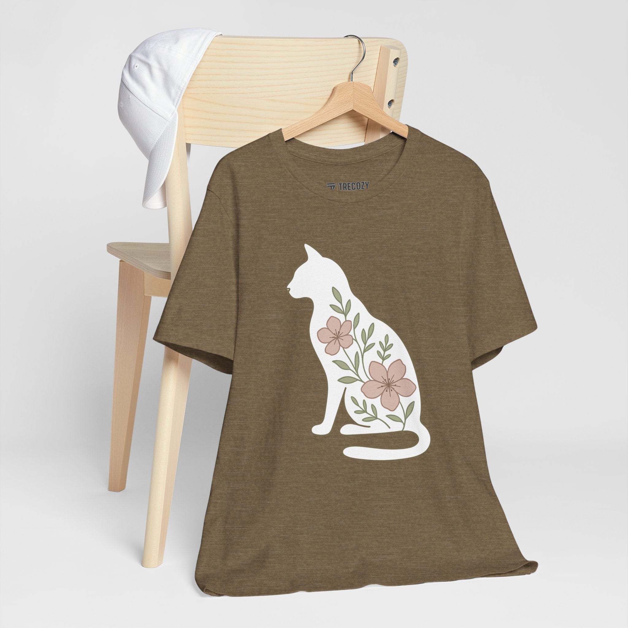 Floral Cat Tee, Cozy Cat Lover Shirt, Gift for Pet Owners, Cute Animal Top, Nature Inspired Fashion