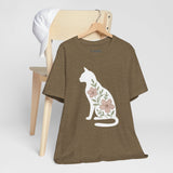 Floral Cat Tee, Cozy Cat Lover Shirt, Gift for Pet Owners, Cute Animal Top, Nature Inspired Fashion