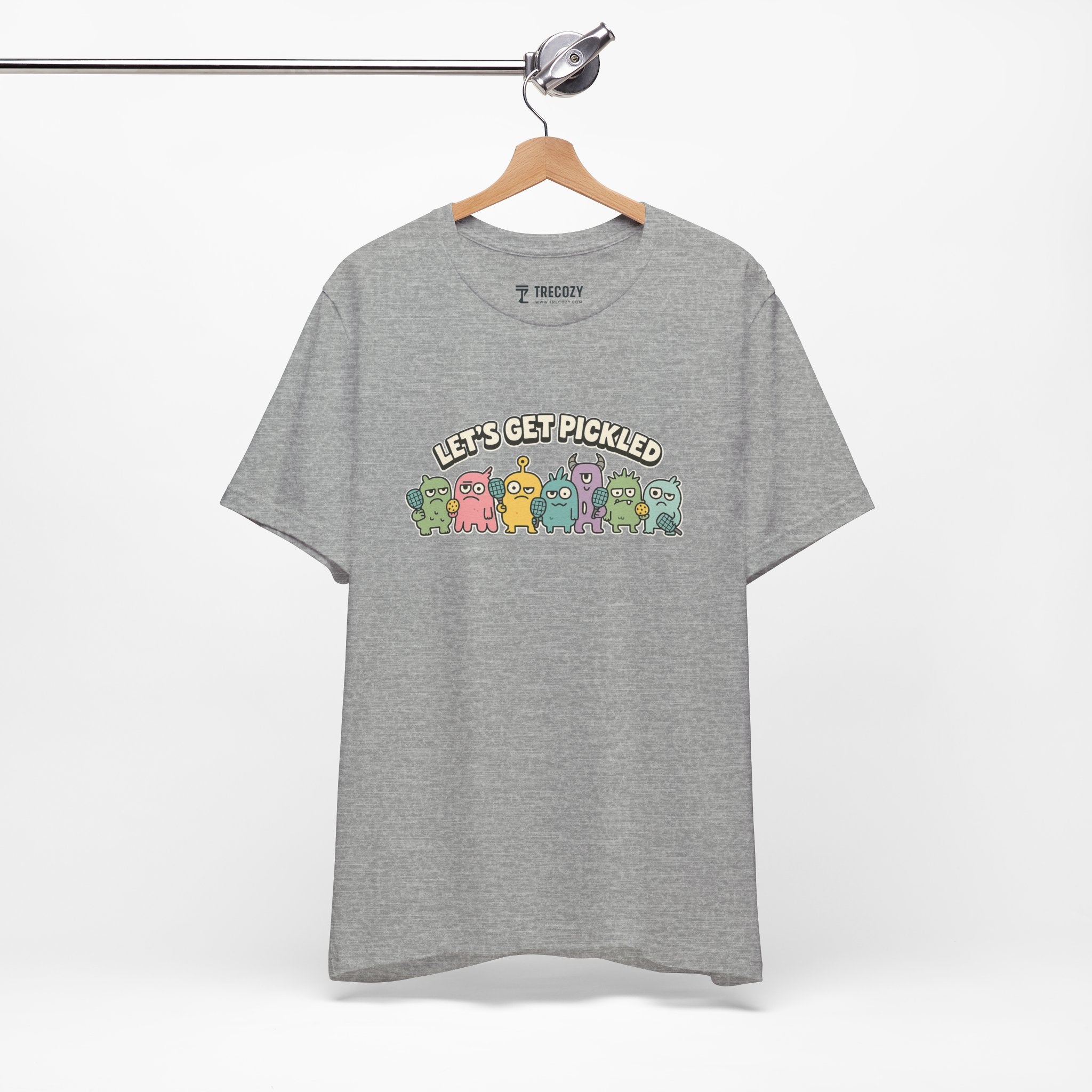 Let’s Get Pickled – Funny Pickleball Monster T-Shirt, Quirky Cartoon Sports Graphic Tee