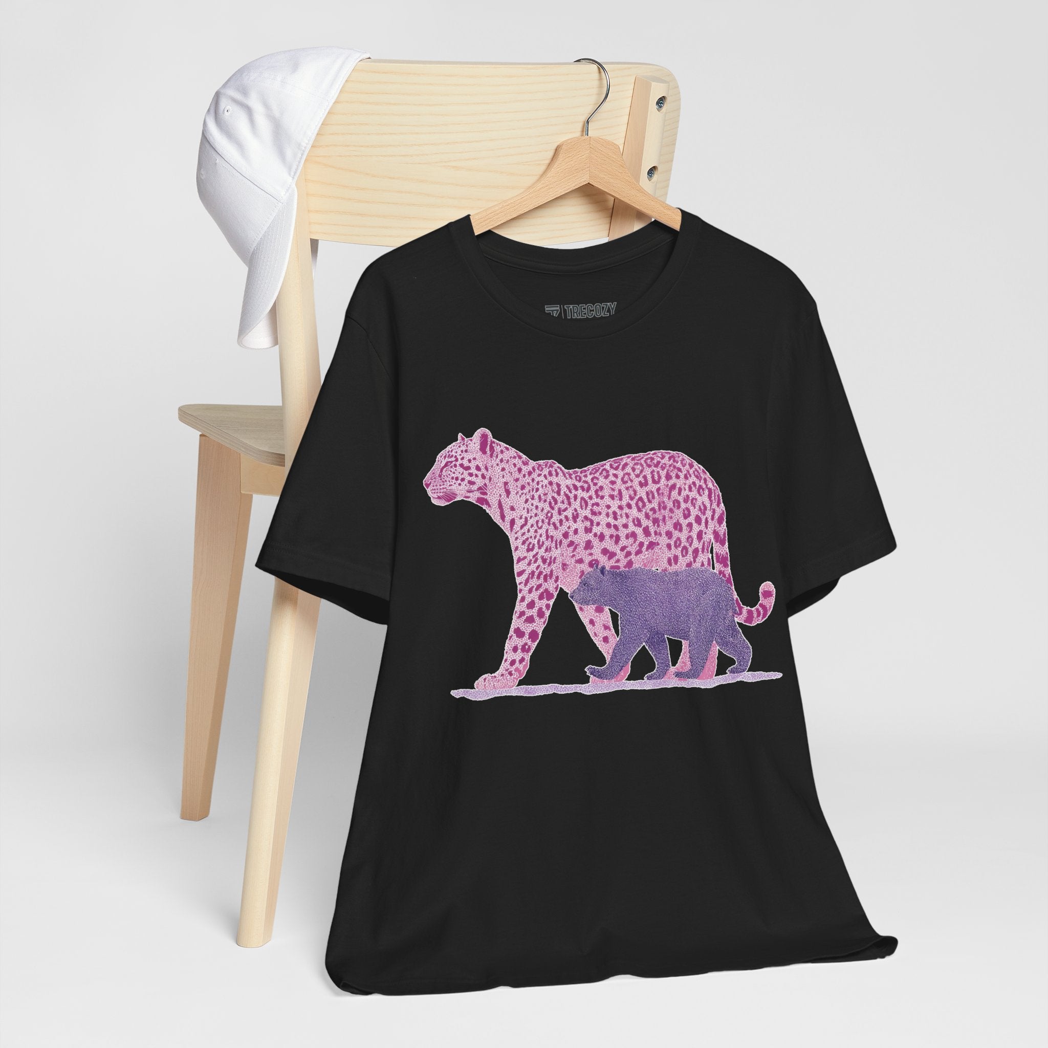 Leopard & Bear Duo – Artistic Wildlife T-Shirt, Bold Pink & Purple Animal Graphic Tee, Nature-Inspired Graphic Tee