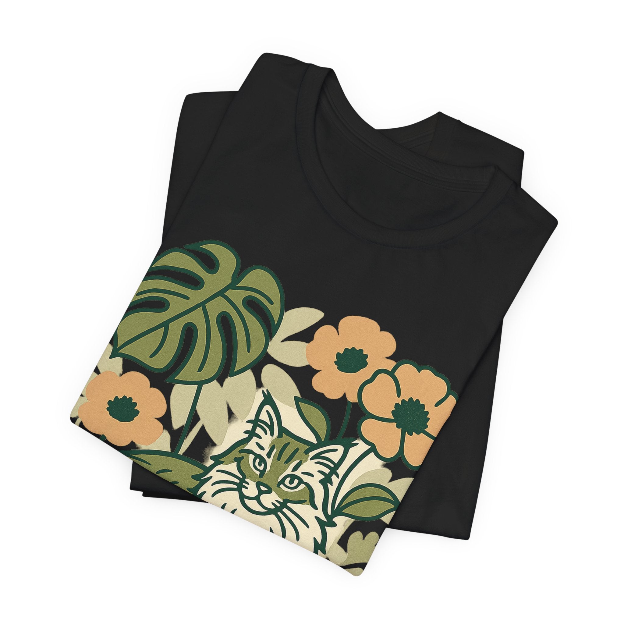 Cat with Plants Tee, Unisex Graphic Shirt, Pawsome Travel Shirt, Pet Lover Gift, Outdoor Adventure Apparel
