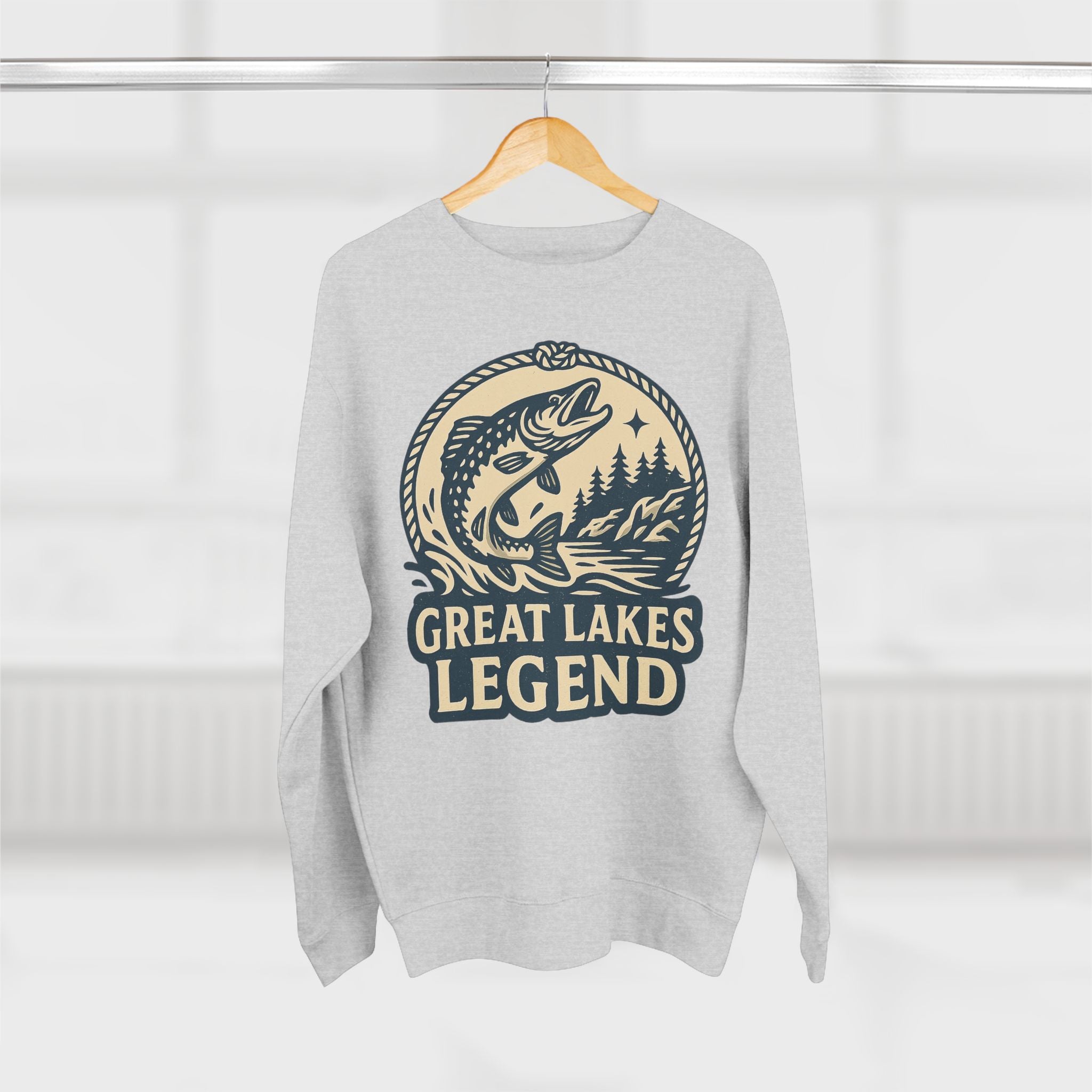 Great Lakes Legend Unisex Crewneck Sweatshirt | Cozy Outdoors Vibe, Perfect for Nature Lovers, Gift for Fishermen, Casual Wear, Fall Fashion