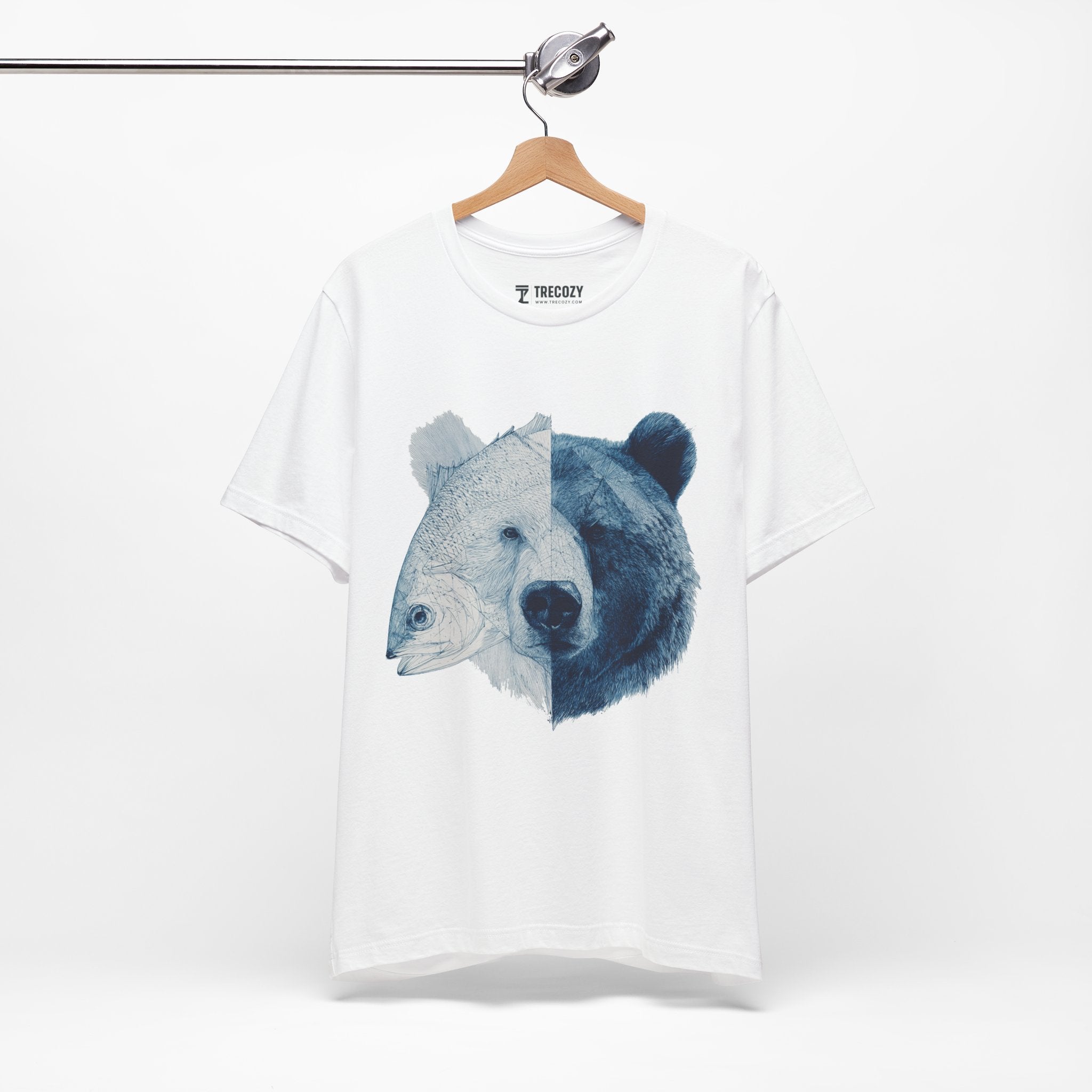 Bear & Fish Duality – Artistic Wildlife Fusion T-Shirt, Nature-Inspired Graphic Tee