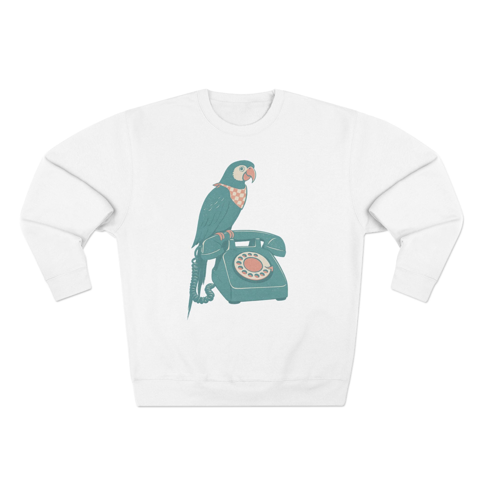 Vintage Parrot Phone Unisex Crewneck Sweatshirt, Gift for Bird Lovers, Cute Casual Wear, Retro Vibe, Ideal for Cozy Days, Birthday Gift