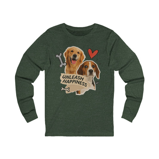 Unleash Happiness Dog Lover Long Sleeve Tee, Pet Owner Shirt, Gift for Dog Mom, Animal Lover Apparel, Cozy Fall Outfit
