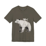 Geometric Bear & Fish – Hand-Drawn Abstract Wildlife T-Shirt, Modern Nature Graphic Tee, Wildlife Graphic Tee