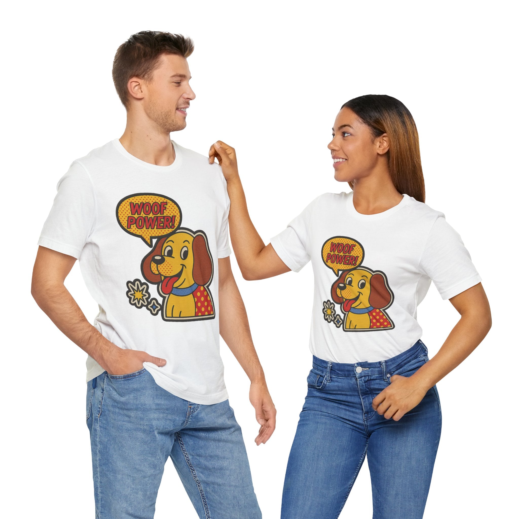 Woof Power Unisex Tee, Dog Lover Shirt, Fun Graphic Tee, Pet Owner Gift, Cartoon Dog T-Shirt, Animal Lover Apparel