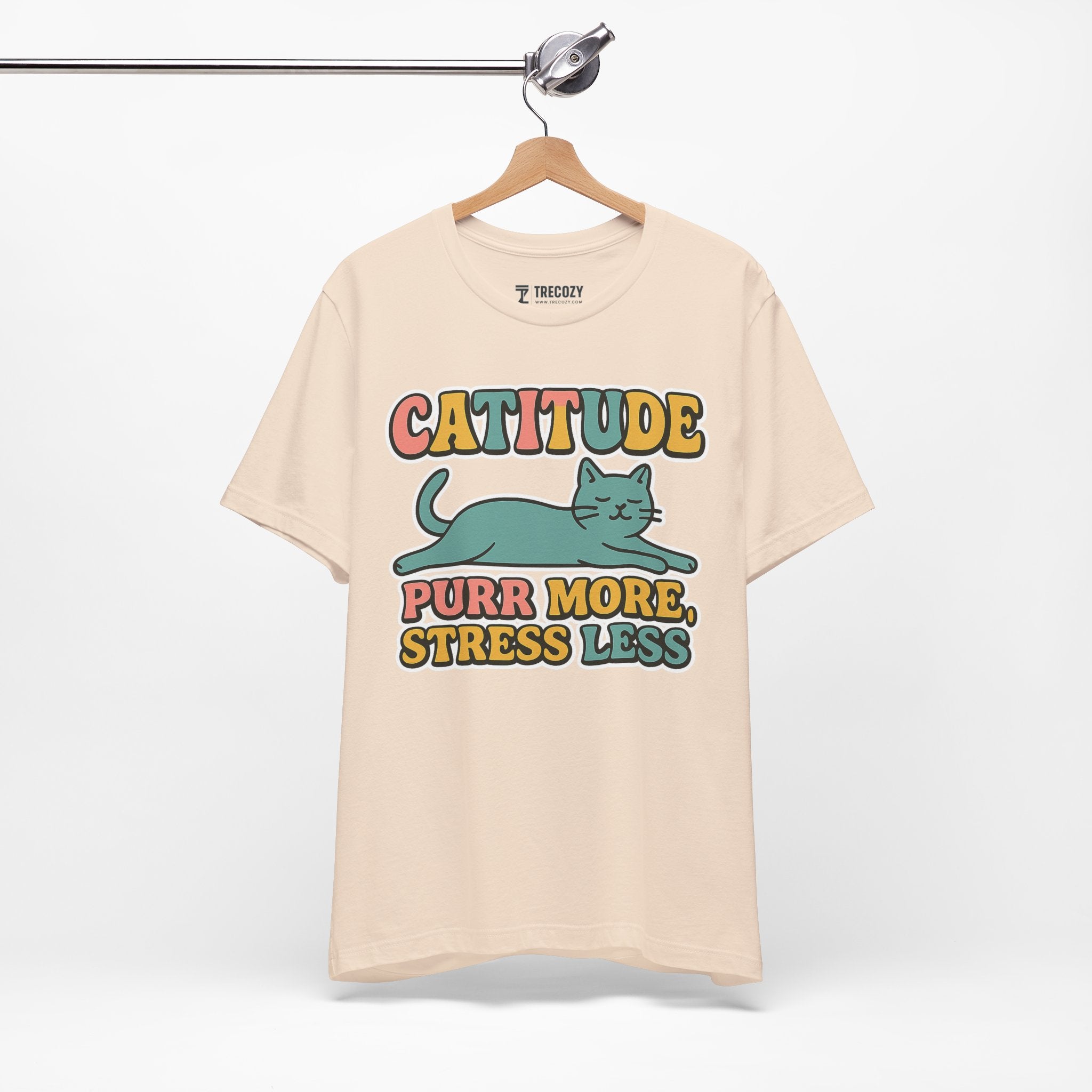Catitude Purr More Stress Less Cat Tee, Cozy Cat Lover Shirt, Gift for Pet Owners, Trending Cute Animal Top, Cute Cat Tee