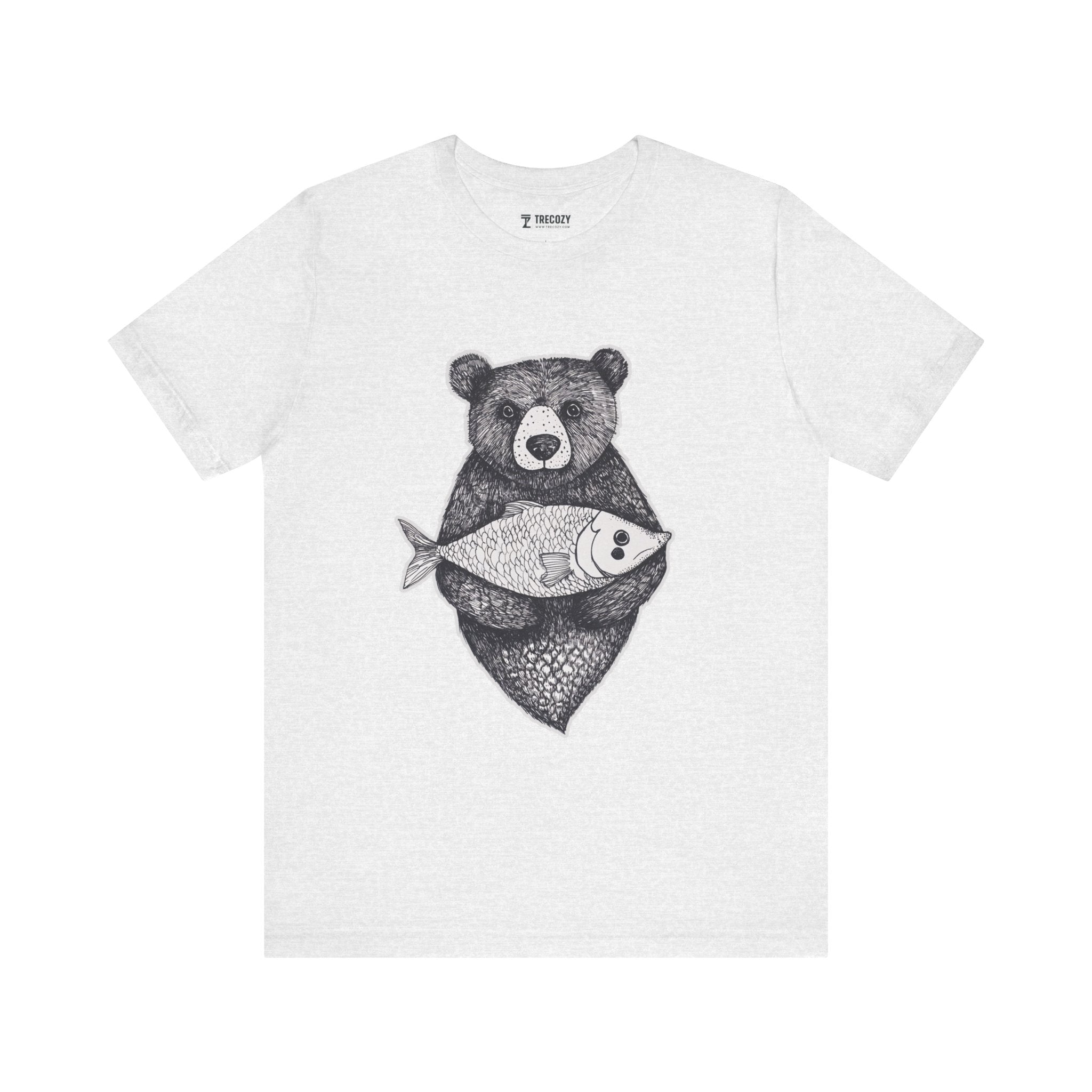 Bear with Fish – Woodland Animal T-Shirt, Nature-Inspired Graphic Tee