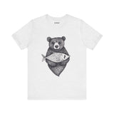 Bear with Fish – Woodland Animal T-Shirt, Nature-Inspired Graphic Tee