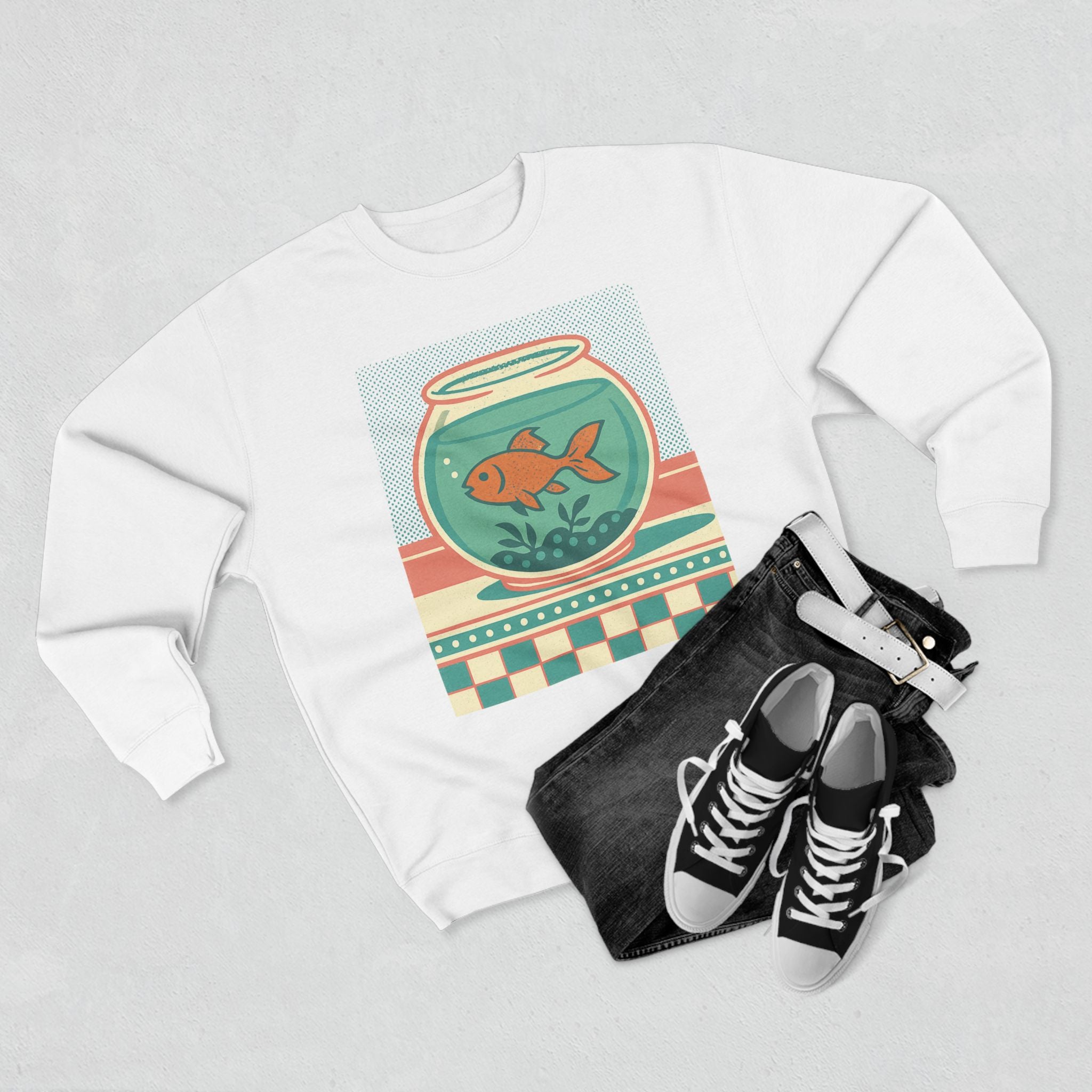 Whimsical Goldfish Sweatshirt, Cozy Crewneck, Fun Gift Idea, Aquatic Theme, Casual Wear, Perfect for Fish Lovers