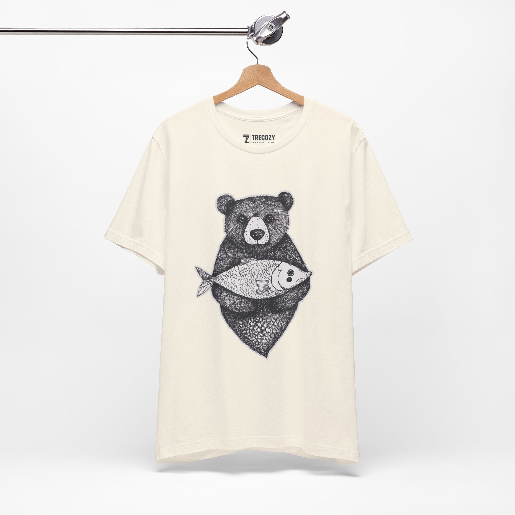 Bear with Fish – Woodland Animal T-Shirt, Nature-Inspired Graphic Tee