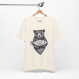Bear with Fish – Woodland Animal T-Shirt, Nature-Inspired Graphic Tee