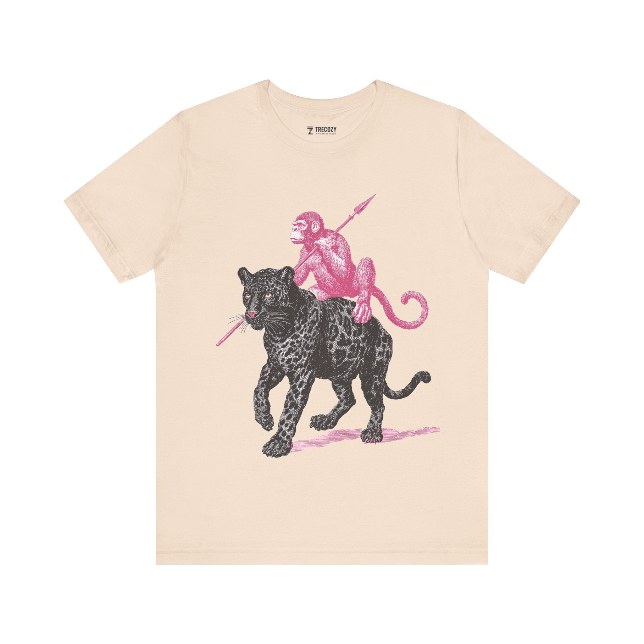 Warrior Monkey & Panther – Bold Tribal-Inspired T-Shirt, Fierce Jungle Duo Graphic Tee, Bold Animal Print Shirt