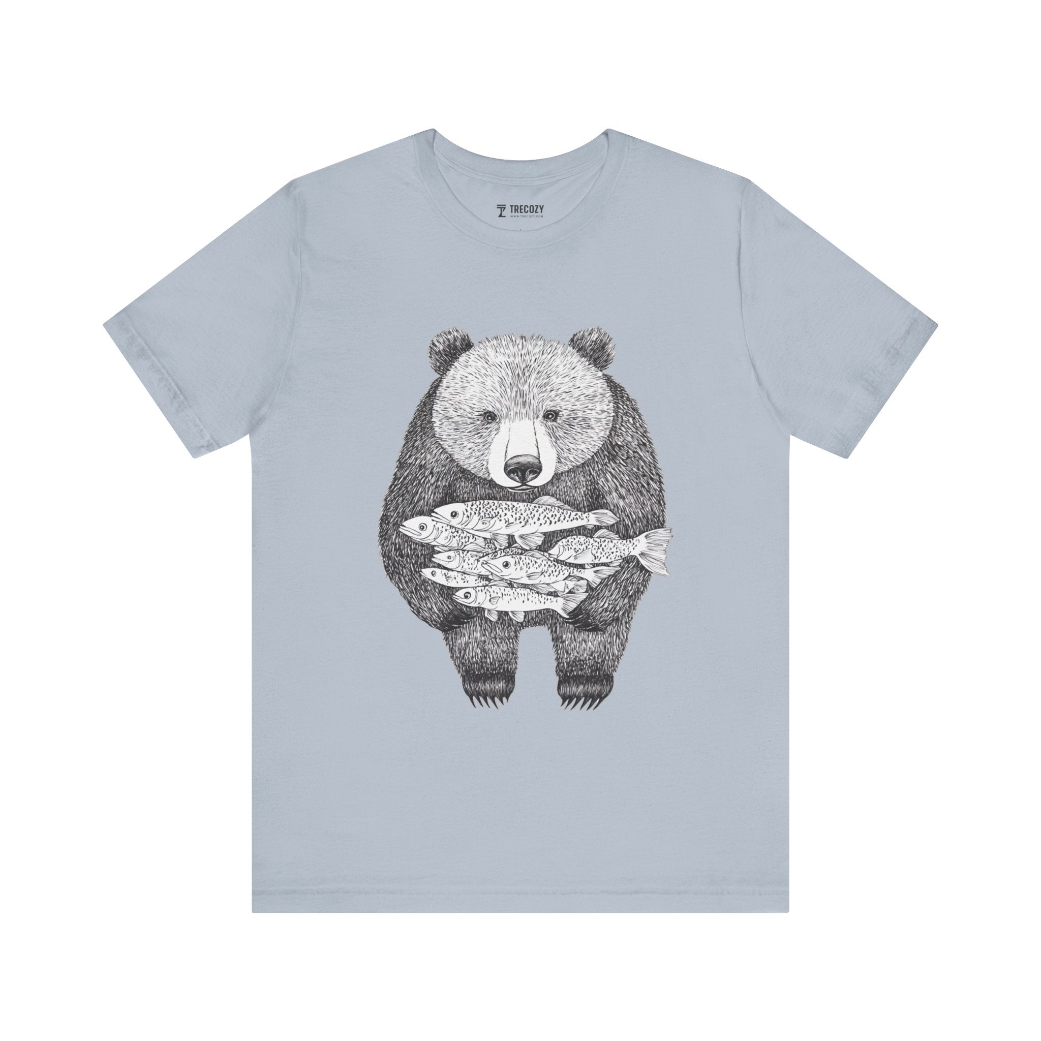 Bear with Fish Catch – Hand-Drawn Wildlife T-Shirt, Rustic Nature Graphic Tee, Artisan Wildlife Graphic Tee