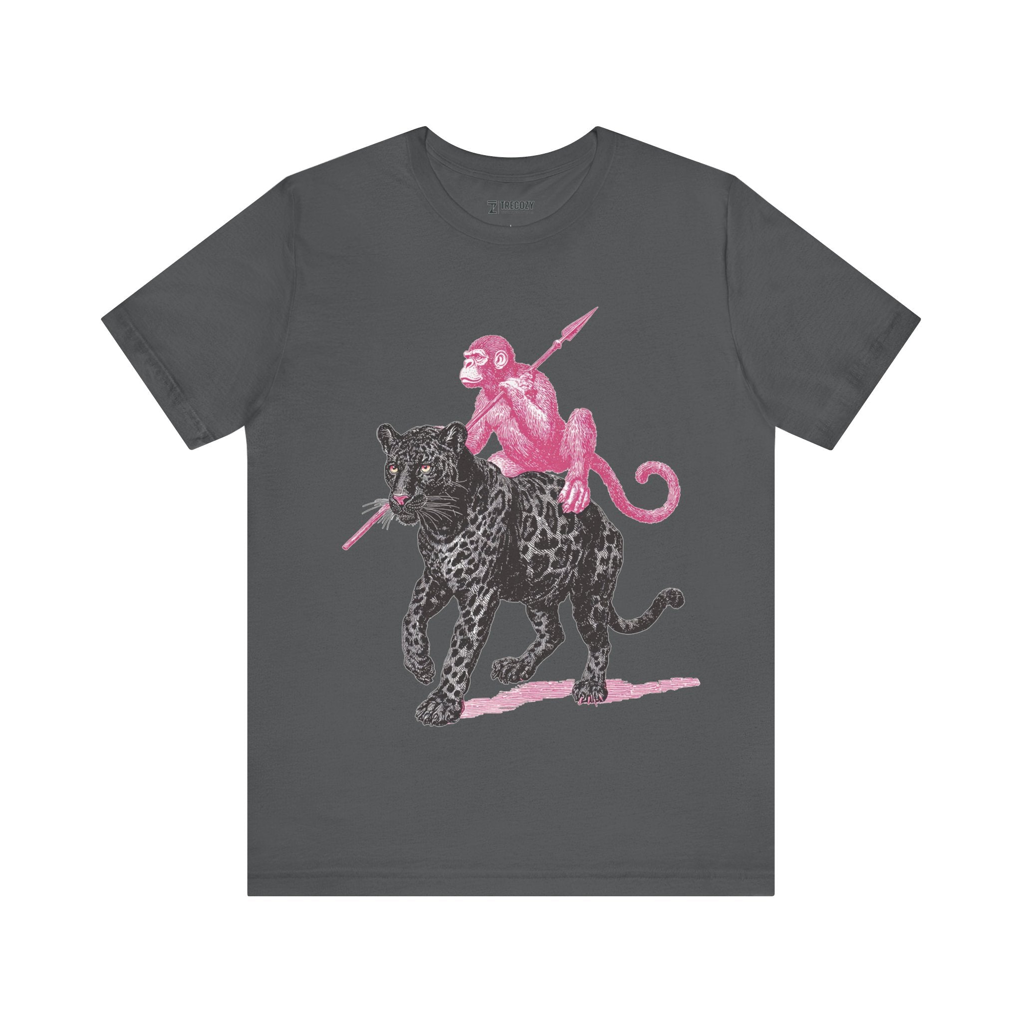 Warrior Monkey & Panther – Bold Tribal-Inspired T-Shirt, Fierce Jungle Duo Graphic Tee, Bold Animal Print Shirt