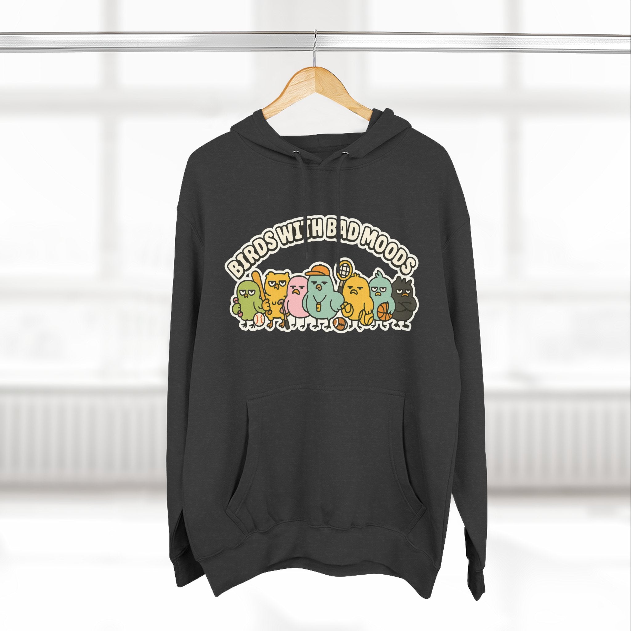 Birds with Bad Moods Adorable Fleece Hoodie, Cozy Sweatshirt, Relaxed Apparel, Gift for Friends, Casual Wear, Chill Hoodie