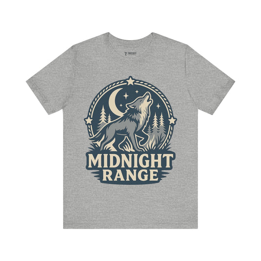 Midnight Range Unisex Tee – Vintage Graphic Wolf T-Shirt for Outdoorsy Souls, Perfect Gift for Adventurers, Casual Wear, or Travel