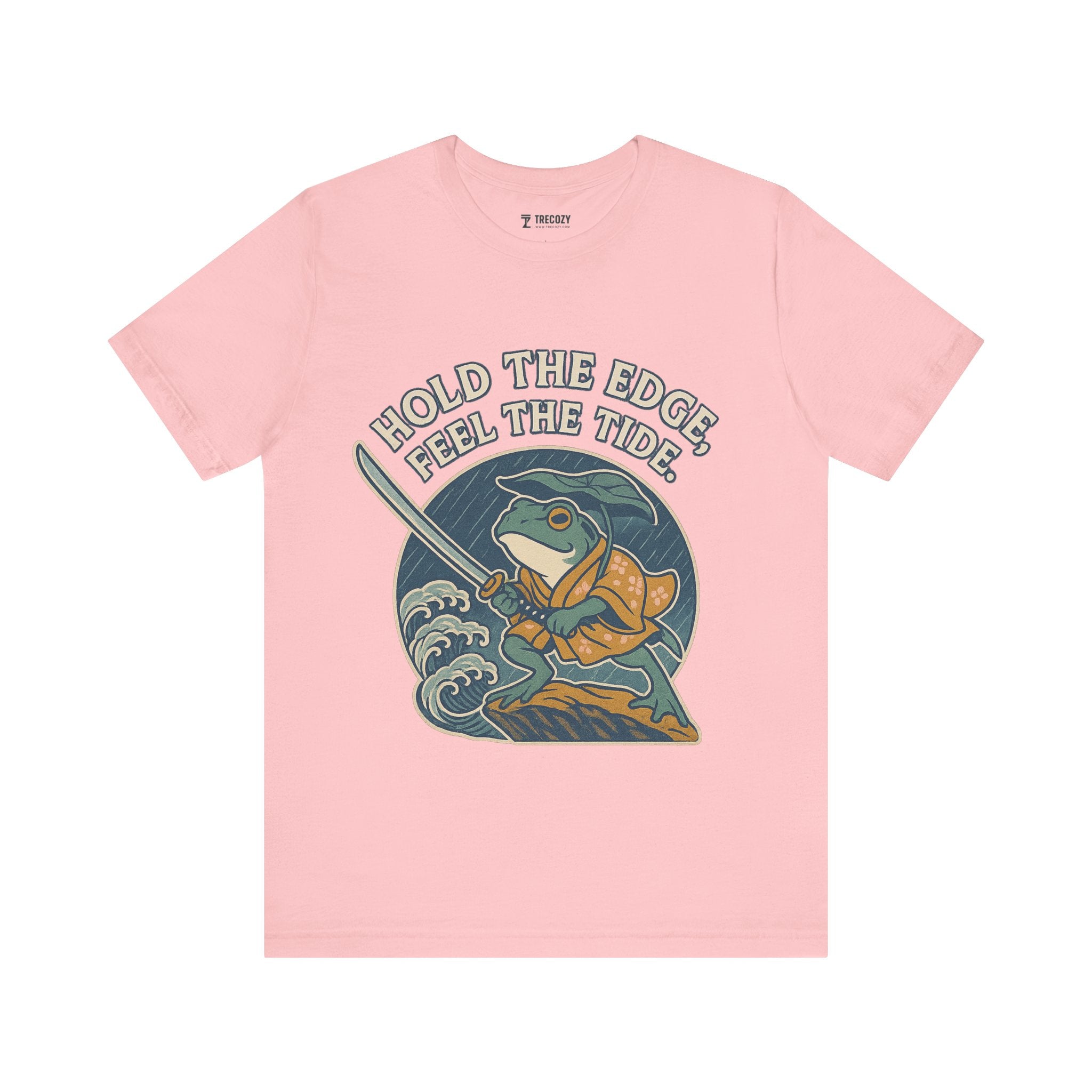 Hold the Edge, Feel the Tide – Japanese Ukiyo-e Samurai Frog T-Shirt, Warrior Wave Graphic Tee