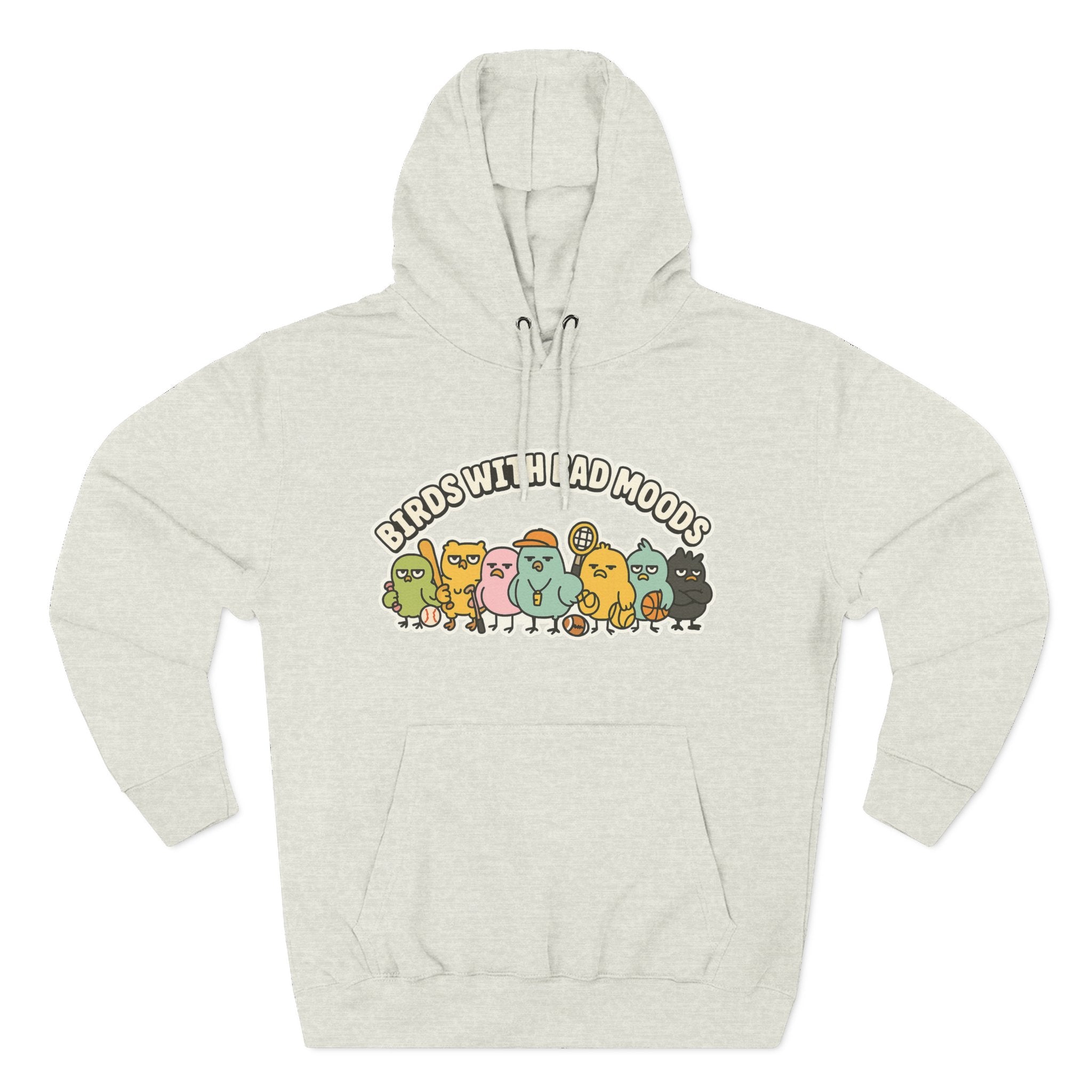 Birds with Bad Moods Adorable Fleece Hoodie, Cozy Sweatshirt, Relaxed Apparel, Gift for Friends, Casual Wear, Chill Hoodie