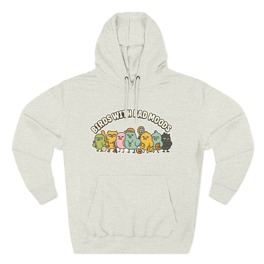 Birds with Bad Moods Adorable Fleece Hoodie, Cozy Sweatshirt, Relaxed Apparel, Gift for Friends, Casual Wear, Chill Hoodie