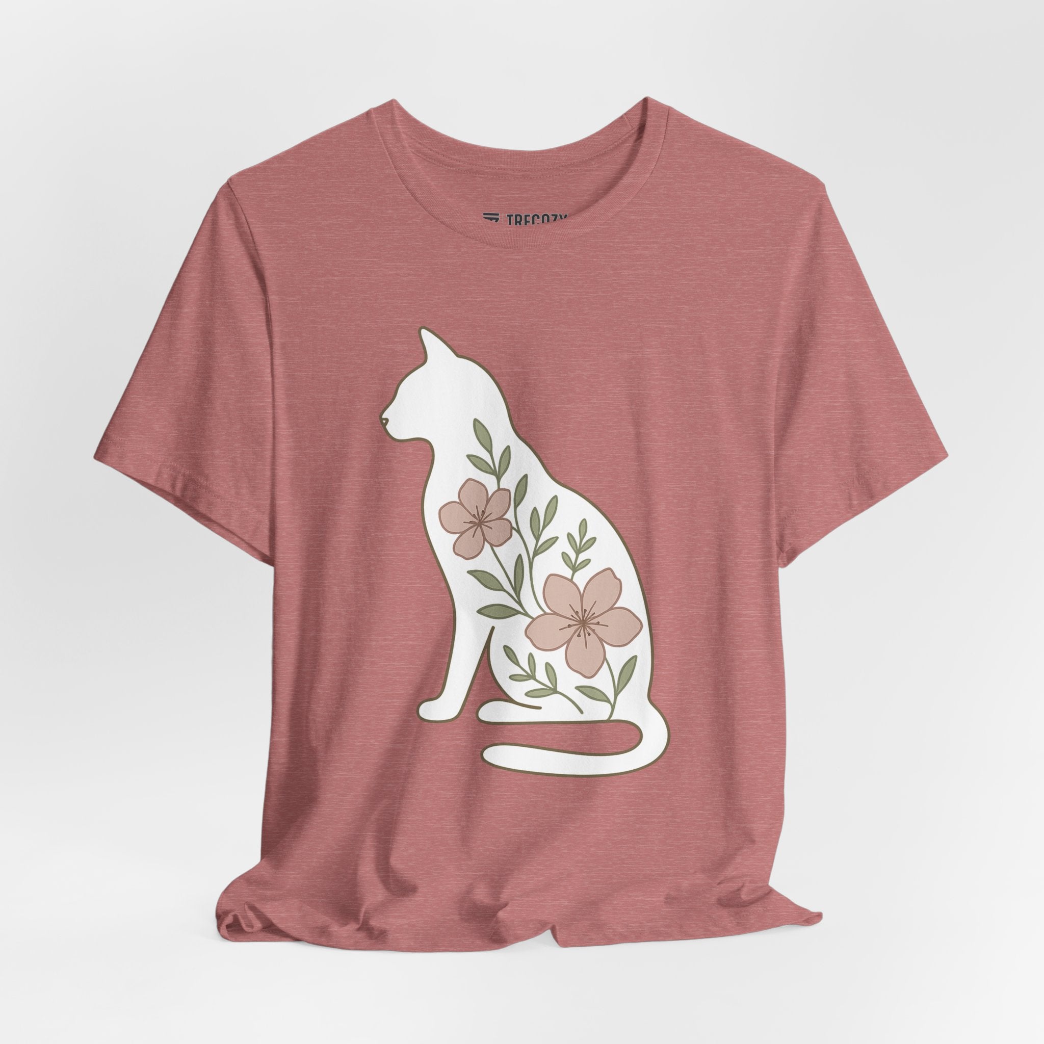 Floral Cat Tee, Cozy Cat Lover Shirt, Gift for Pet Owners, Cute Animal Top, Nature Inspired Fashion