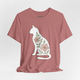 Floral Cat Tee, Cozy Cat Lover Shirt, Gift for Pet Owners, Cute Animal Top, Nature Inspired Fashion