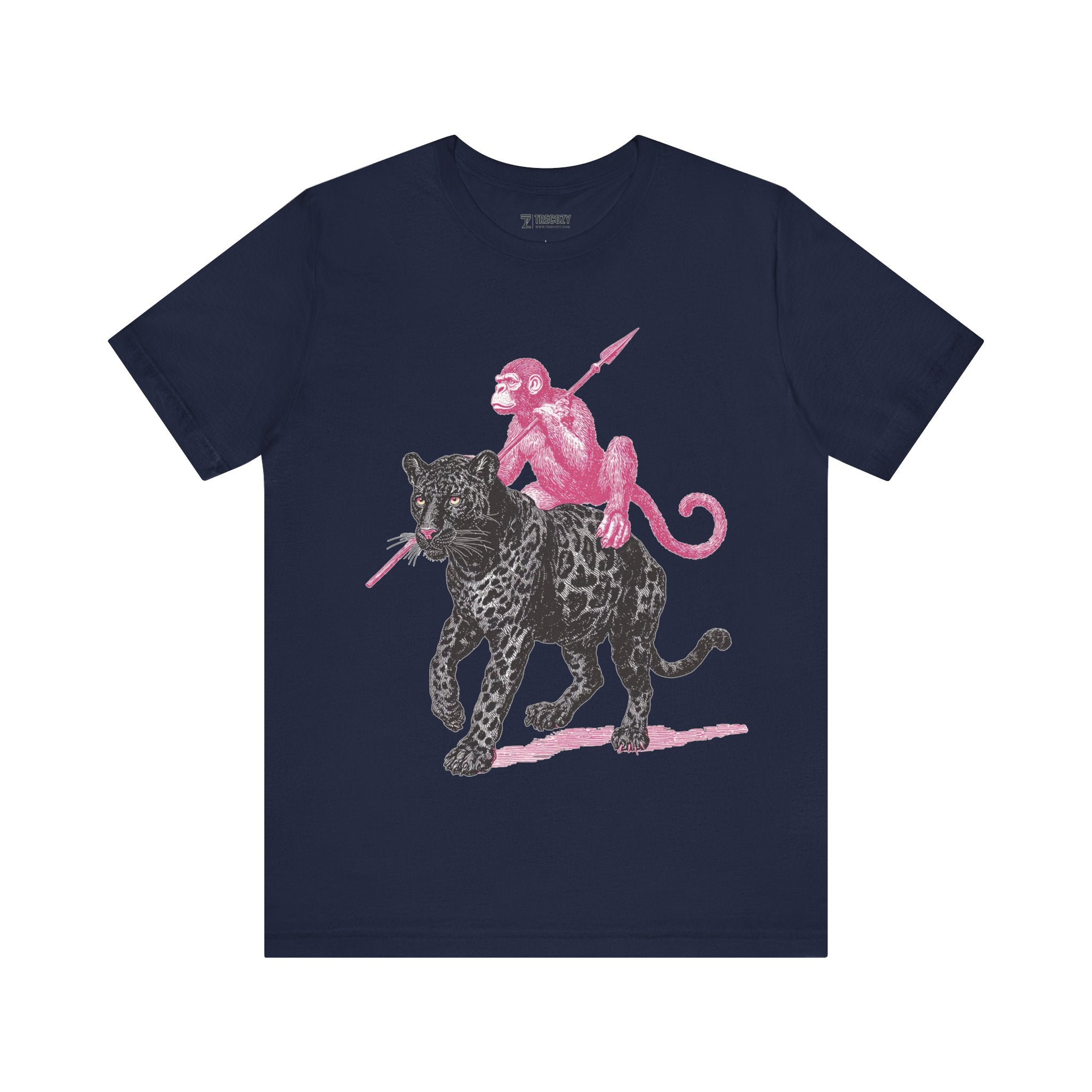 Warrior Monkey & Panther – Bold Tribal-Inspired T-Shirt, Fierce Jungle Duo Graphic Tee, Bold Animal Print Shirt
