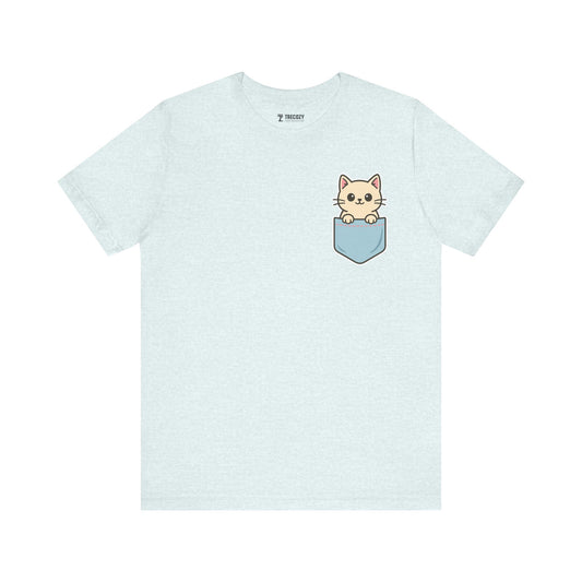 Cute Cat Pocket Tee, Cozy Cat Lover Shirt, Gift for Pet Owners, Cute Animal Top