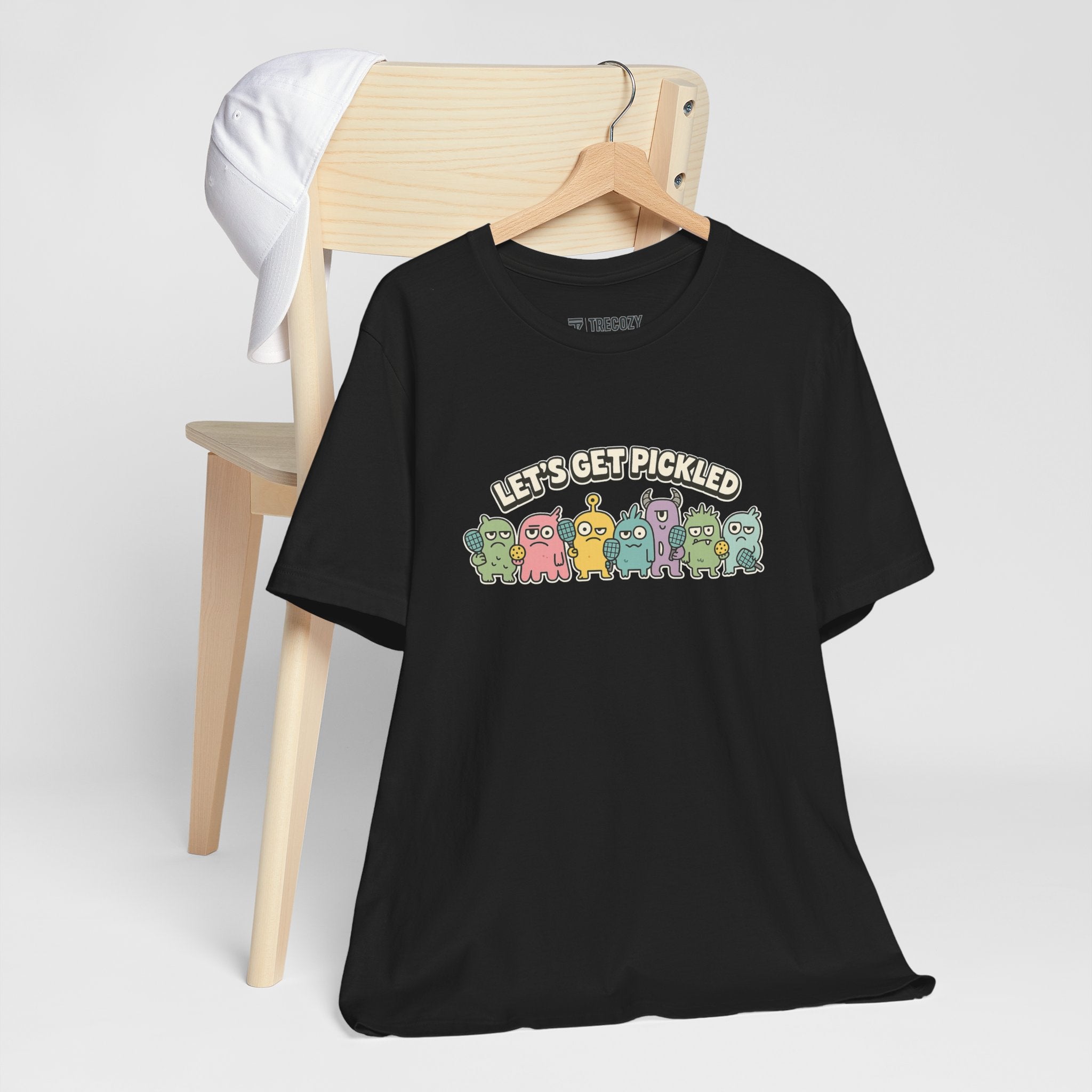 Let’s Get Pickled – Funny Pickleball Monster T-Shirt, Quirky Cartoon Sports Graphic Tee
