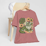 Cat with Plants Tee, Unisex Graphic Shirt, Pawsome Travel Shirt, Pet Lover Gift, Outdoor Adventure Apparel