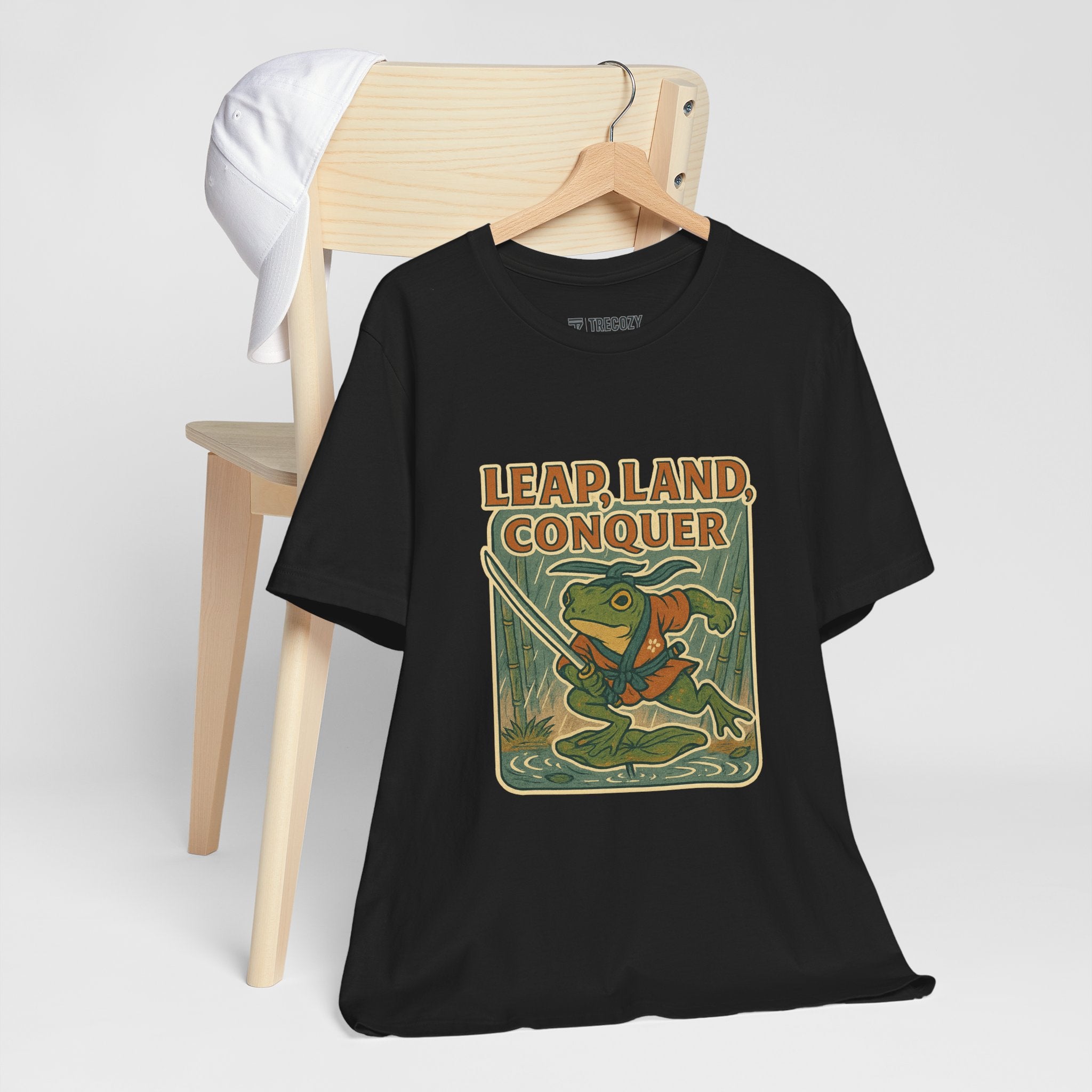 Leap, Land, Conquer – Japanese Ukiyo-e Warrior Frog T-Shirt, Funny Graphic Art Tee