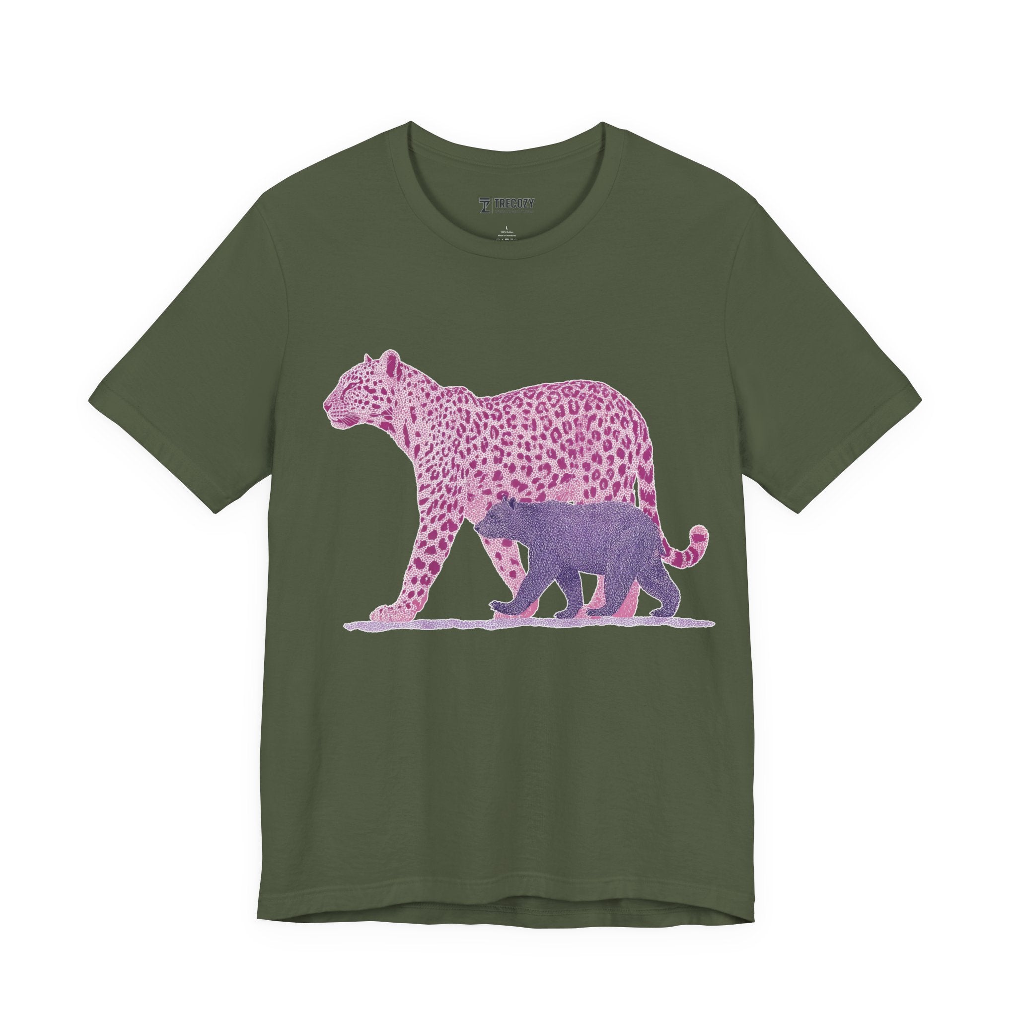 Leopard & Bear Duo – Artistic Wildlife T-Shirt, Bold Pink & Purple Animal Graphic Tee, Nature-Inspired Graphic Tee