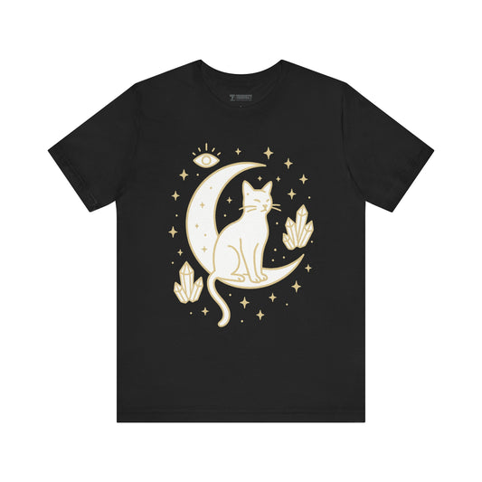 Cat with Crystals Tee, Cozy Cat Lover Shirt, Gift for Pet Owners, Trending Cute Animal Top, Cute Cat Tee