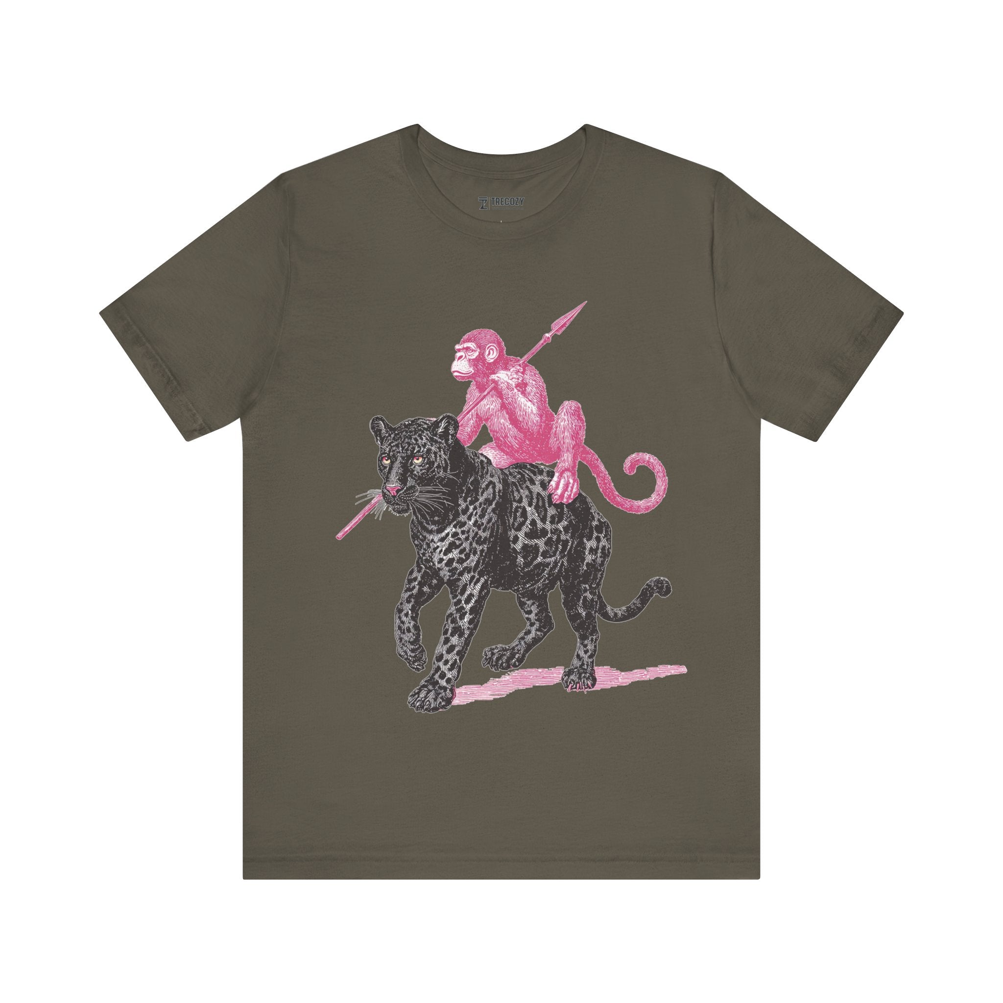 Warrior Monkey & Panther – Bold Tribal-Inspired T-Shirt, Fierce Jungle Duo Graphic Tee, Bold Animal Print Shirt
