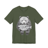 Bear with Fish Catch – Hand-Drawn Wildlife T-Shirt, Rustic Nature Graphic Tee, Artisan Wildlife Graphic Tee