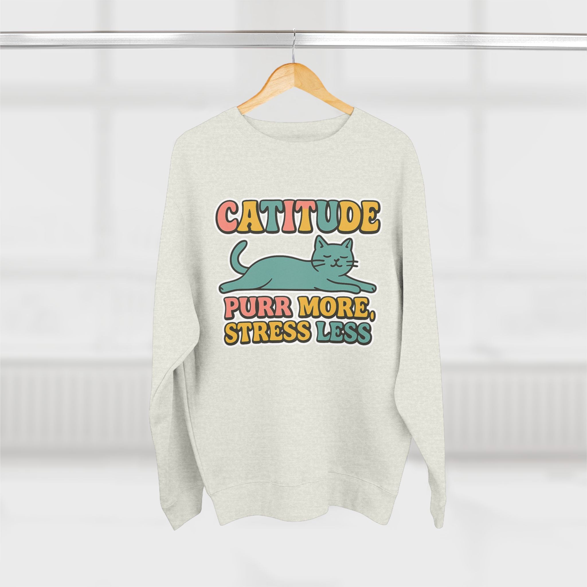 Playful Catitude Sweatshirt - Purr More Stress Less, Pet Lovers Gift, Animal Lover Apparel, Cozy Work from Home Wear, Cat Mom Sweatshirt