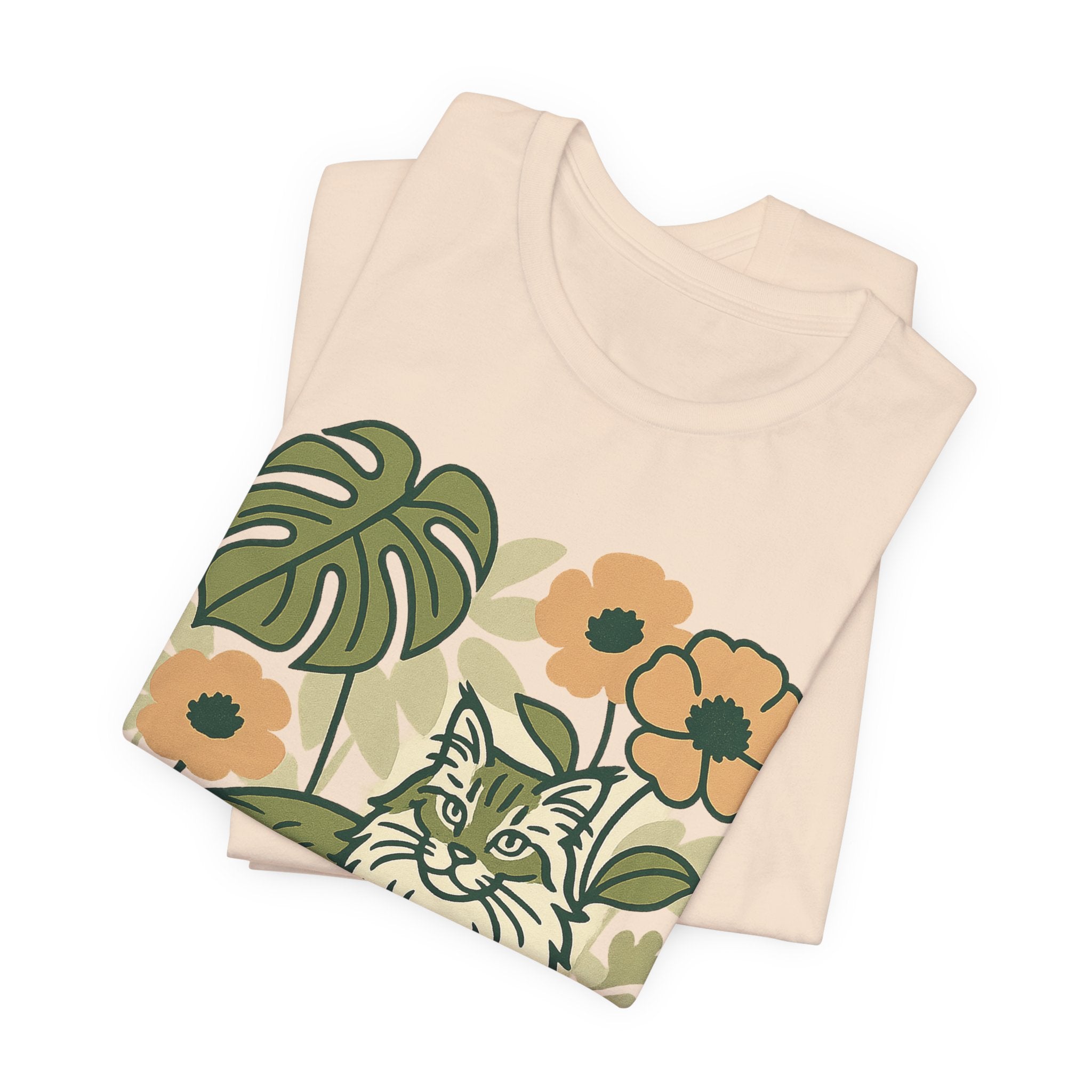 Cat with Plants Tee, Unisex Graphic Shirt, Pawsome Travel Shirt, Pet Lover Gift, Outdoor Adventure Apparel