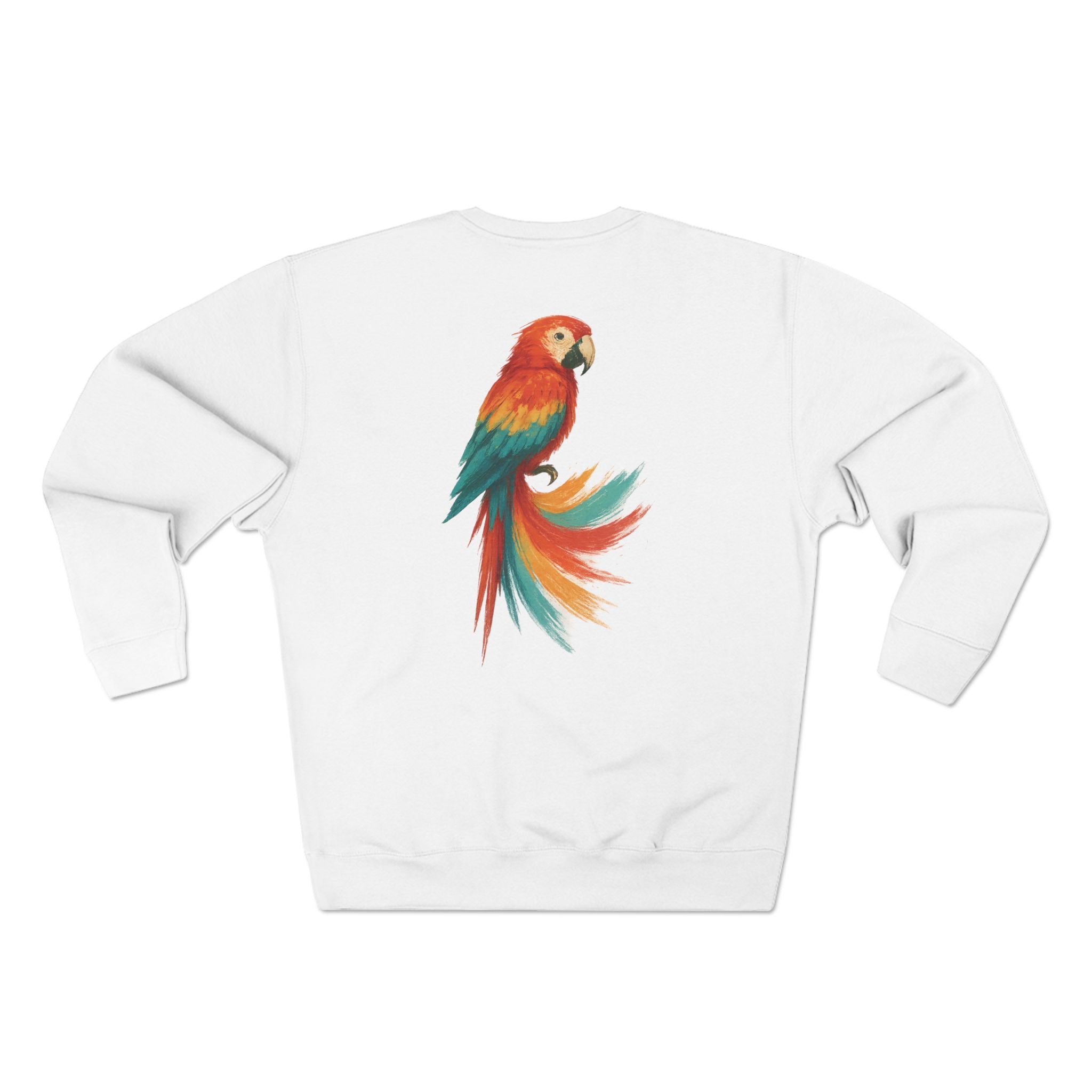 Colorful Parrot Unisex Crewneck Sweatshirt with Back Print, Gift for Bird Lovers, Cute Casual Wear, Artsy Vibe, Ideal for Cozy Days, Birthday Gift
