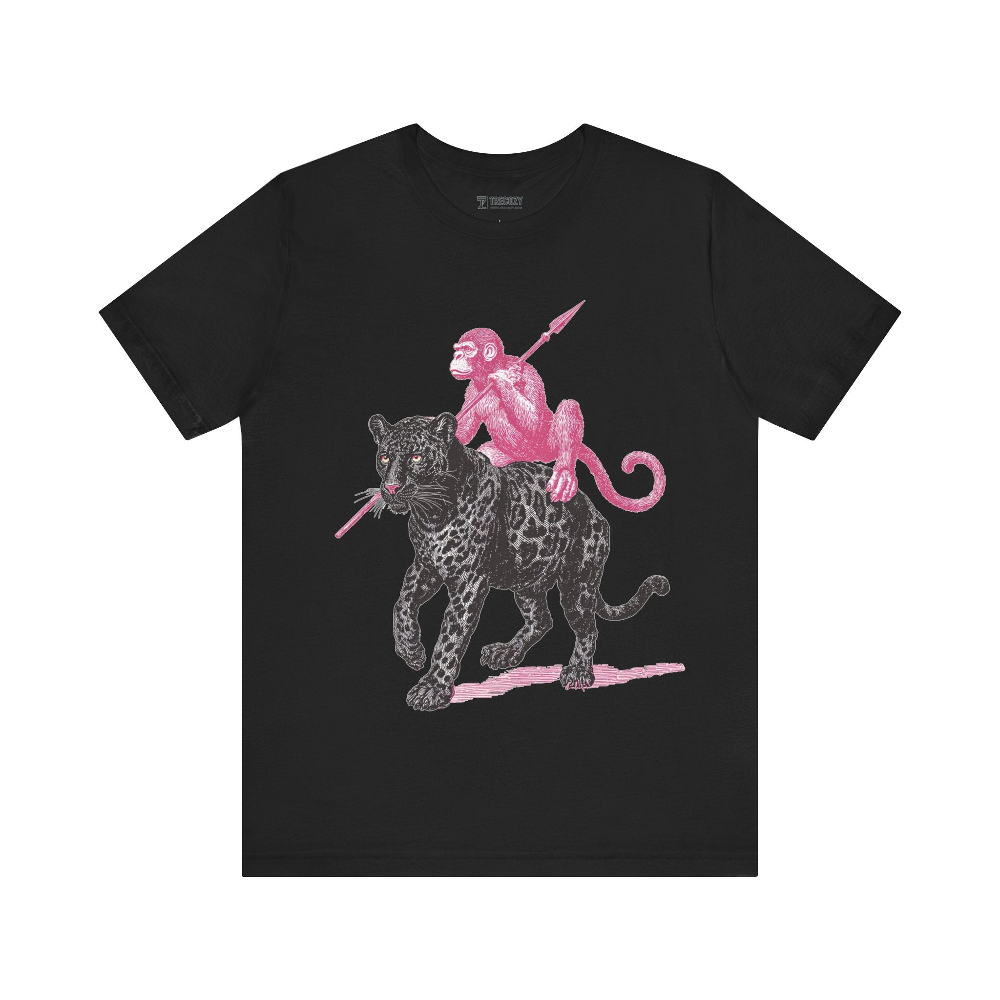Warrior Monkey & Panther – Bold Tribal-Inspired T-Shirt, Fierce Jungle Duo Graphic Tee, Bold Animal Print Shirt