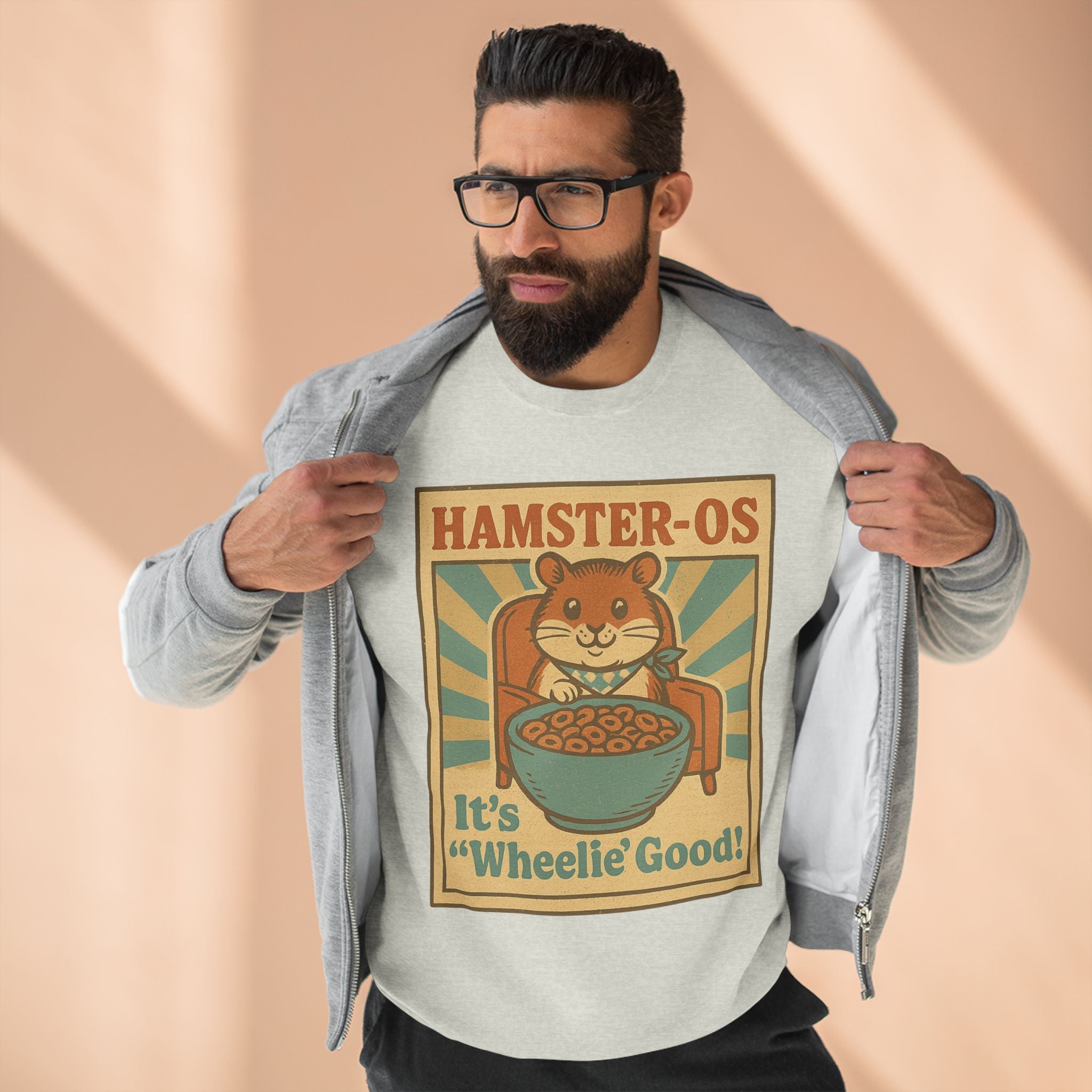 Cute Vintage Hamster Cereal Sweatshirt, Whimsical Crewneck, Unisex Gift, Cute Fall Fashion, Fun Graphic Pullover, Perfect for Animal Lovers
