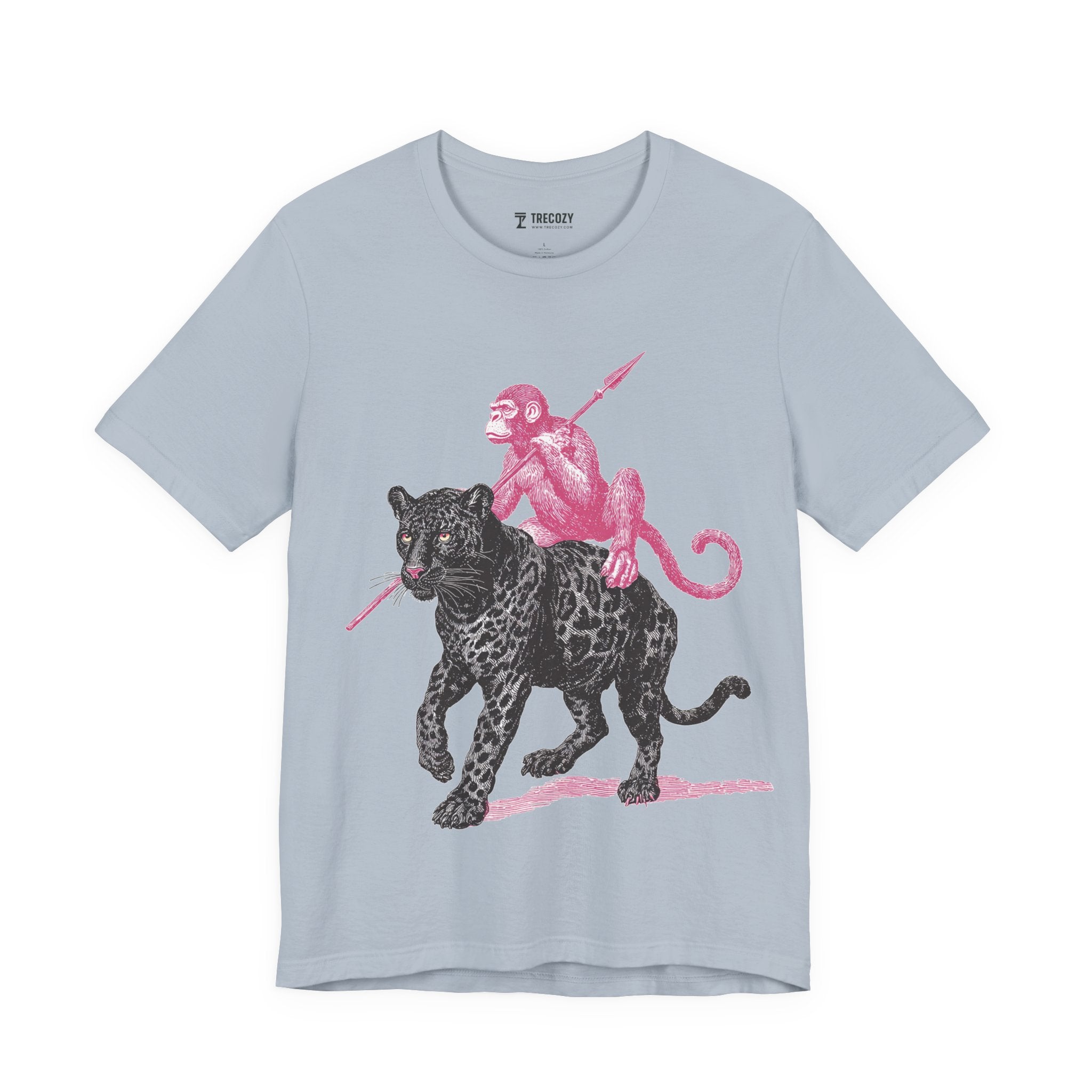 Warrior Monkey & Panther – Bold Tribal-Inspired T-Shirt, Fierce Jungle Duo Graphic Tee, Bold Animal Print Shirt
