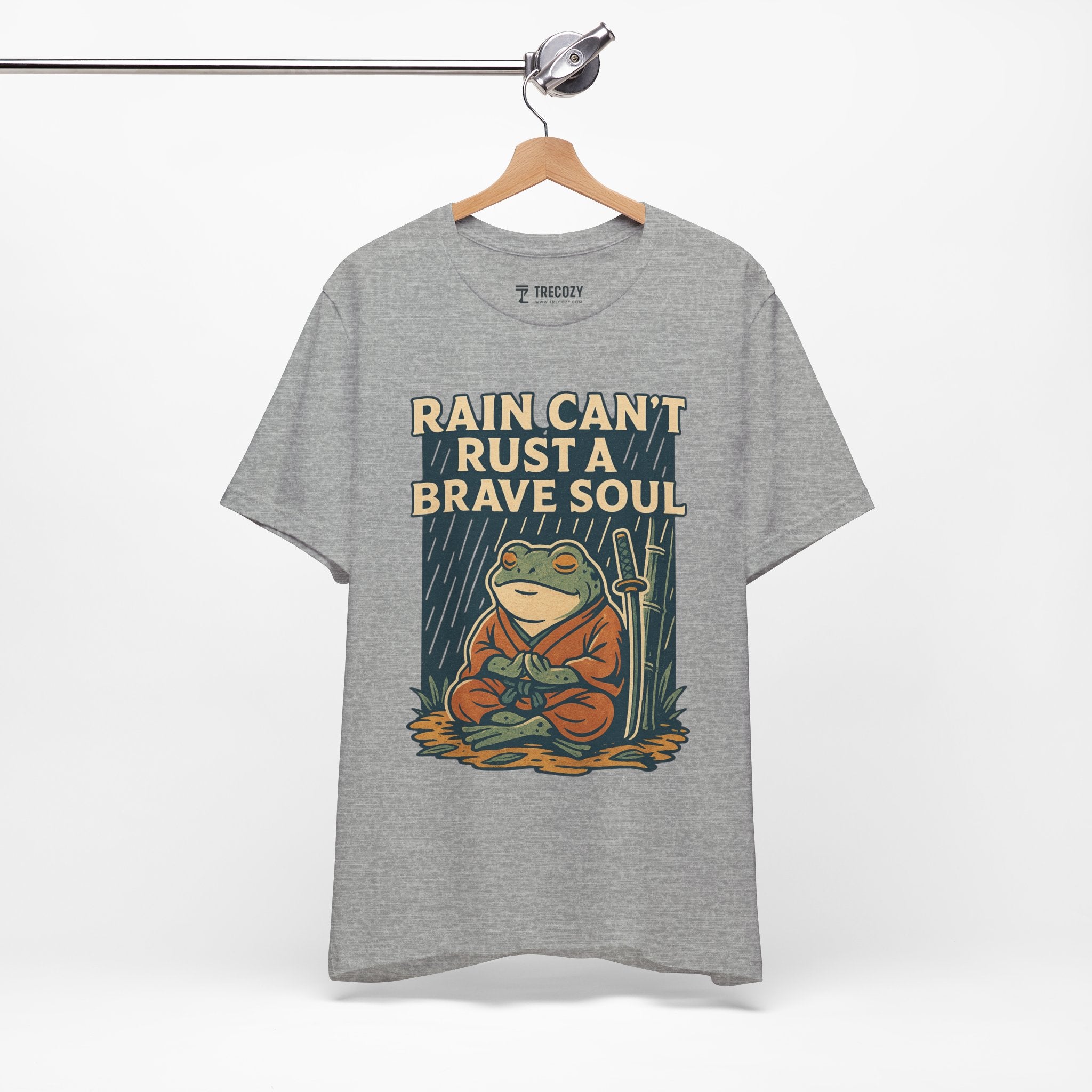 Rain Can’t Rust a Brave Soul – Japanese Ukiyo-e Samurai Frog T-Shirt, Zen Warrior Graphic Tee
