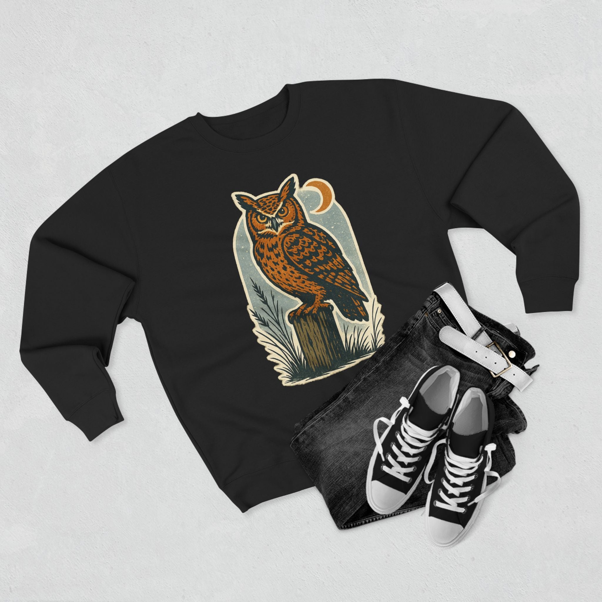 Vintage Owl Unisex Crewneck Sweatshirt - Cozy Fall Wear, Nature Lover Gift, Perfect for Halloween, Casual Comfy Style