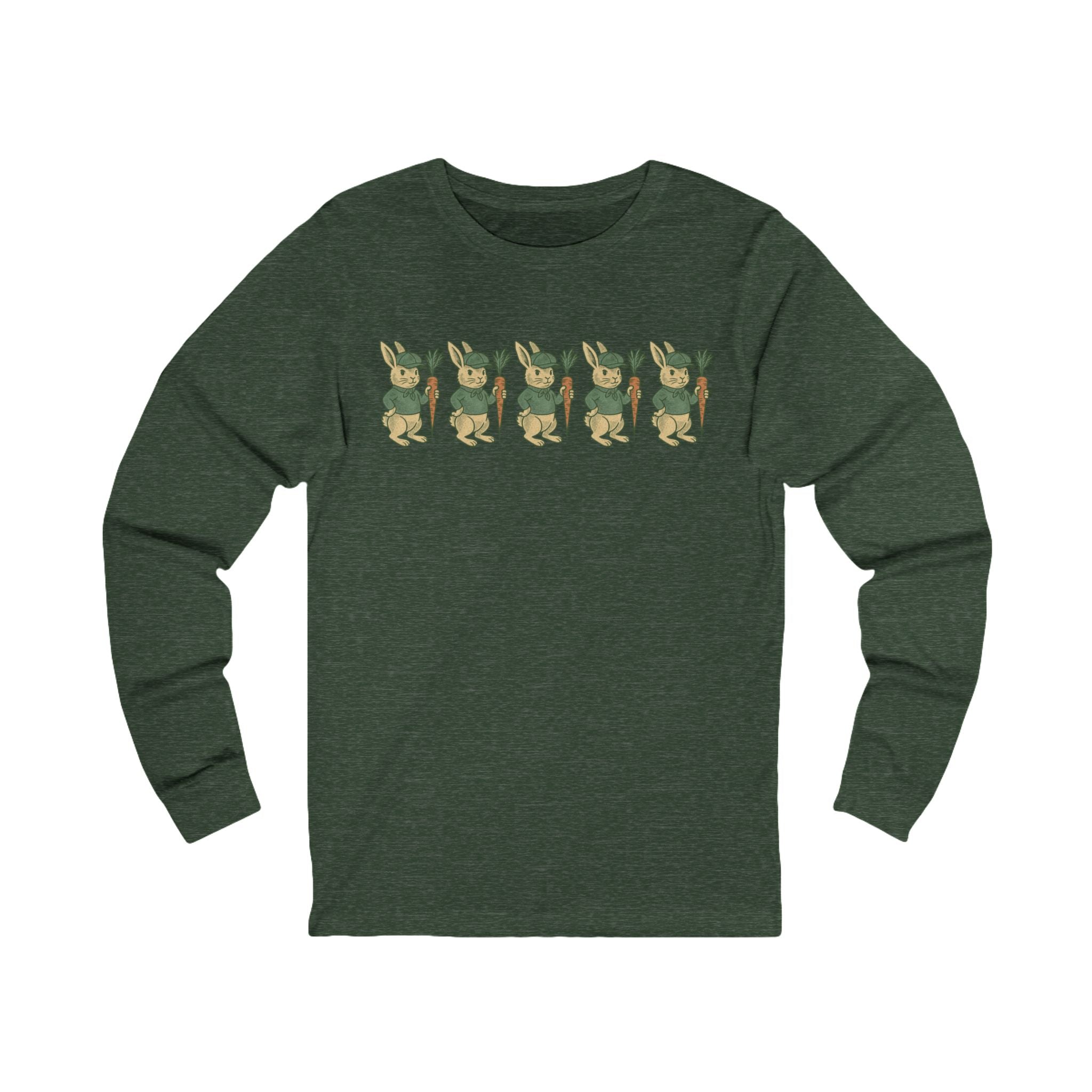 Unisex Jersey Long Sleeve Tee with Playful Rabbit Design, Cute Gift for Nature Lovers, Perfect for Spring Outings, Eco-Friendly Fashion
