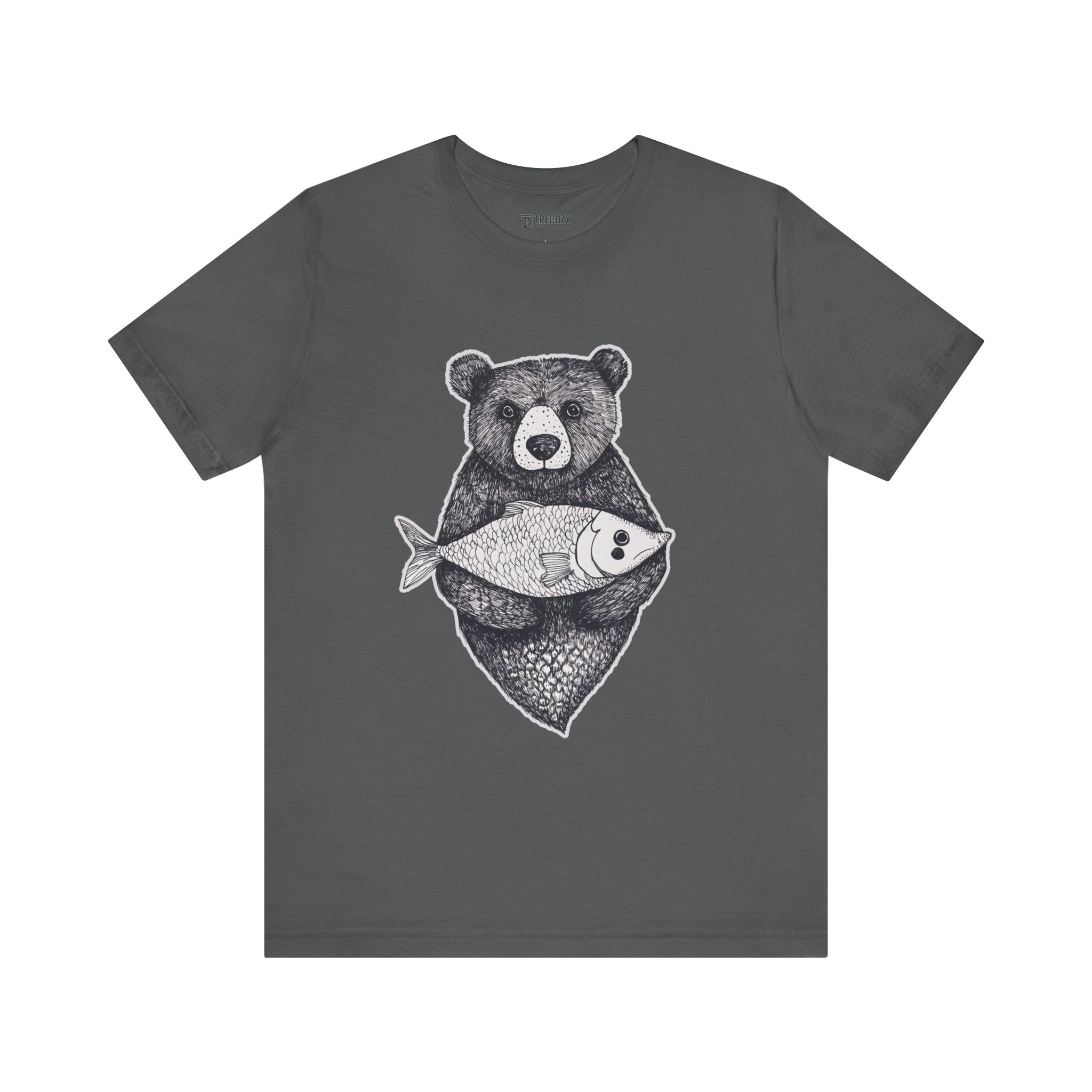 Bear with Fish – Woodland Animal T-Shirt, Nature-Inspired Graphic Tee
