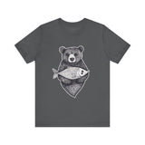Bear with Fish – Woodland Animal T-Shirt, Nature-Inspired Graphic Tee