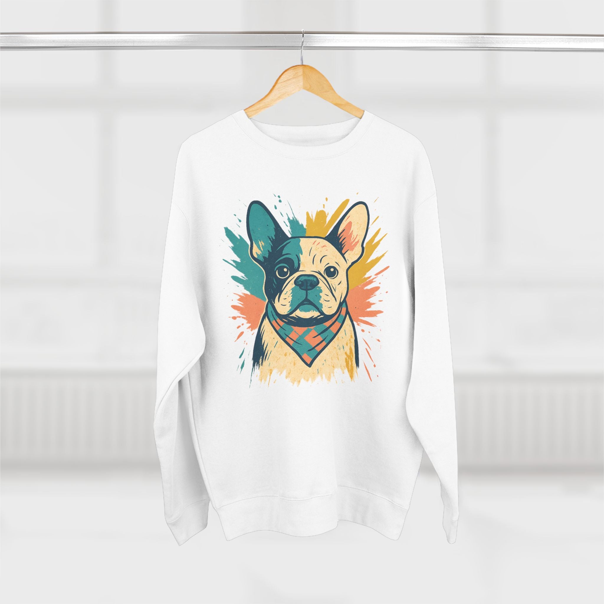 Colorful French Bulldog Crewneck Sweatshirt, Dog Lover Gift, Casual Outfit, Pet Parent Apparel, Animal Art Apparel