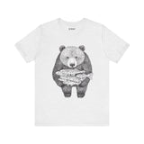 Bear with Fish Catch – Hand-Drawn Wildlife T-Shirt, Rustic Nature Graphic Tee, Artisan Wildlife Graphic Tee