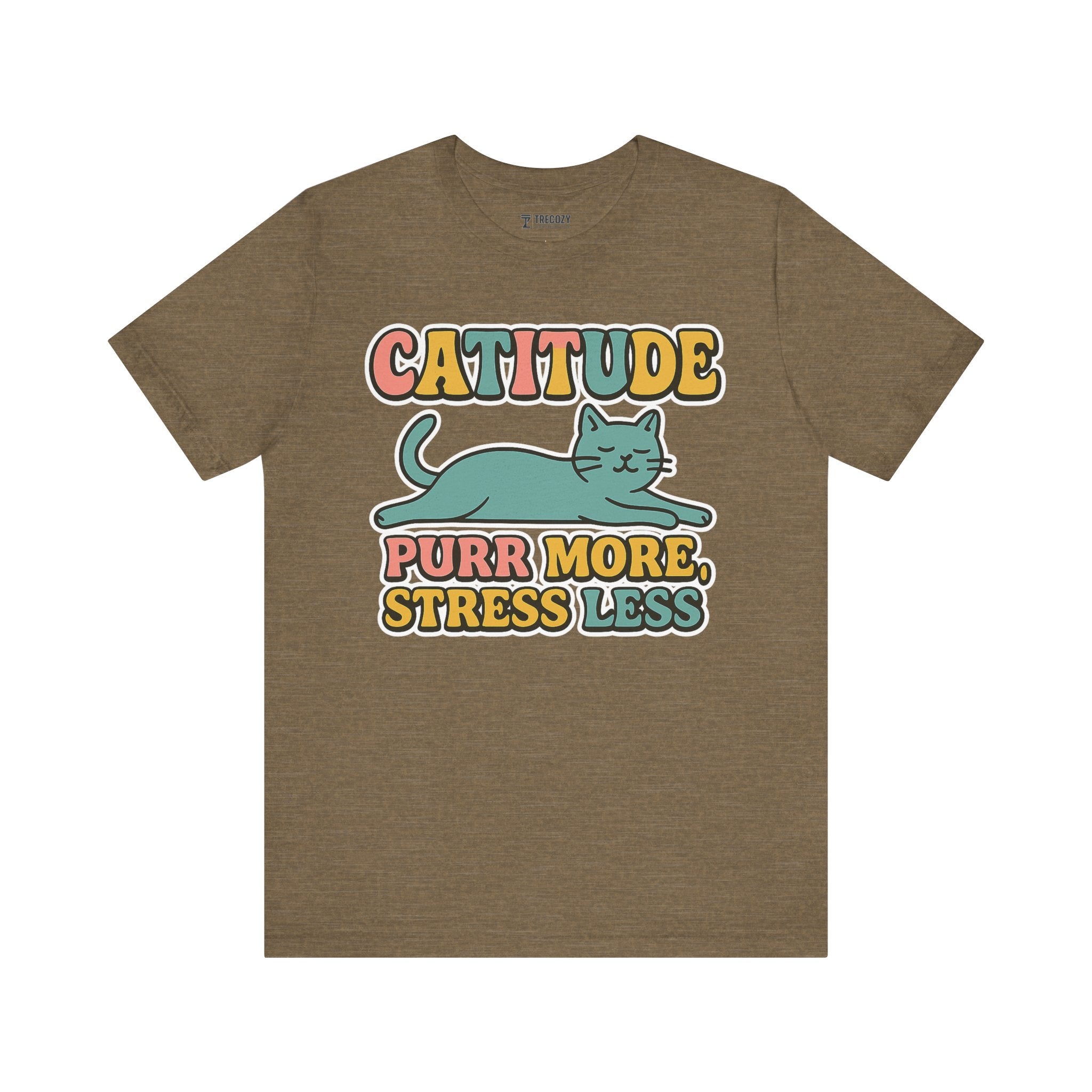 Catitude Purr More Stress Less Cat Tee, Cozy Cat Lover Shirt, Gift for Pet Owners, Trending Cute Animal Top, Cute Cat Tee